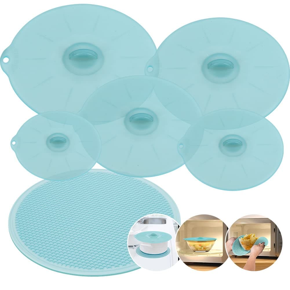 Microwave Mat & Food Cover Cover for Splatter Guard Silicone Trivet Pot Holders Drying Baking Place Mat Silicone Bowl Covers BPA Free Suction Lids Microwave Cover