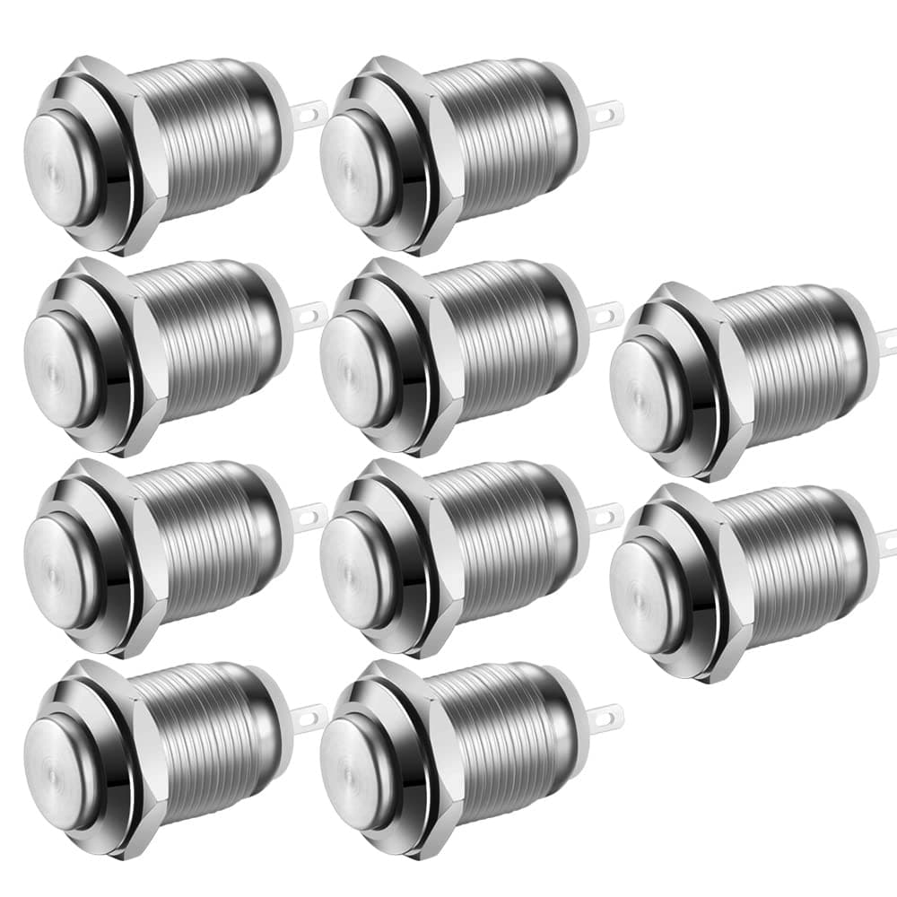 10pcs Waterproof Push Button Momentary Stainless Steel Push Button On Off 12mm 2A 12V/24V/125V/250V(High Head)