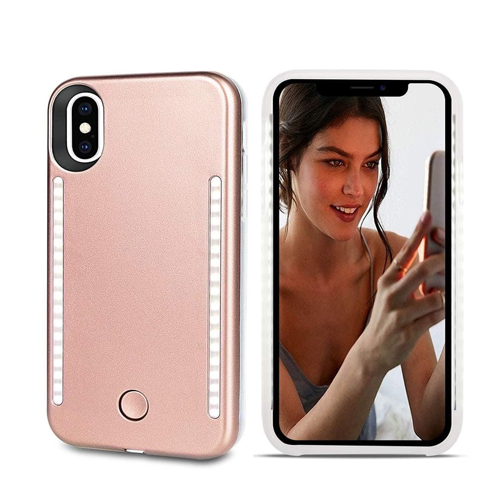 Selfie Light up Case for iPhone Xs Max,LNtech Rechargeable LED Light Up Flash Lighting Selfie Case Dual Side Flashlight Illuminated Cover [Dimmable Switch] for iPhone Xs Max(Rose Gold, iPhone XS Max)