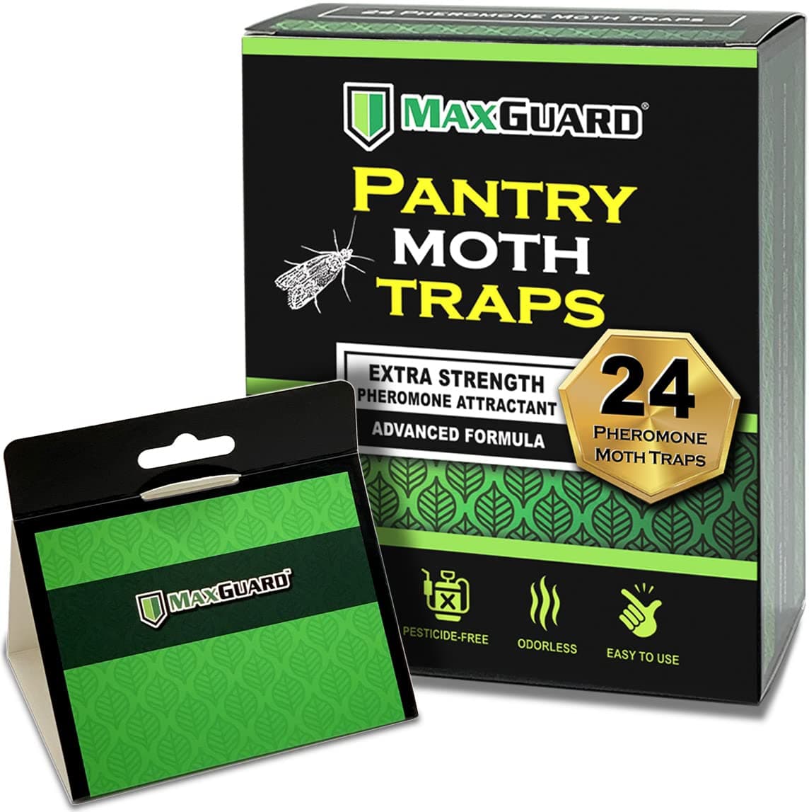 Pantry Moth Traps (24 Pack) with Extra Strength Pheromones | Non-Toxic Sticky Glue Trap for Food and Cupboard Moths in Your Kitchen | Trap and Kill Seed Grain Flour Meal Moths Pests |