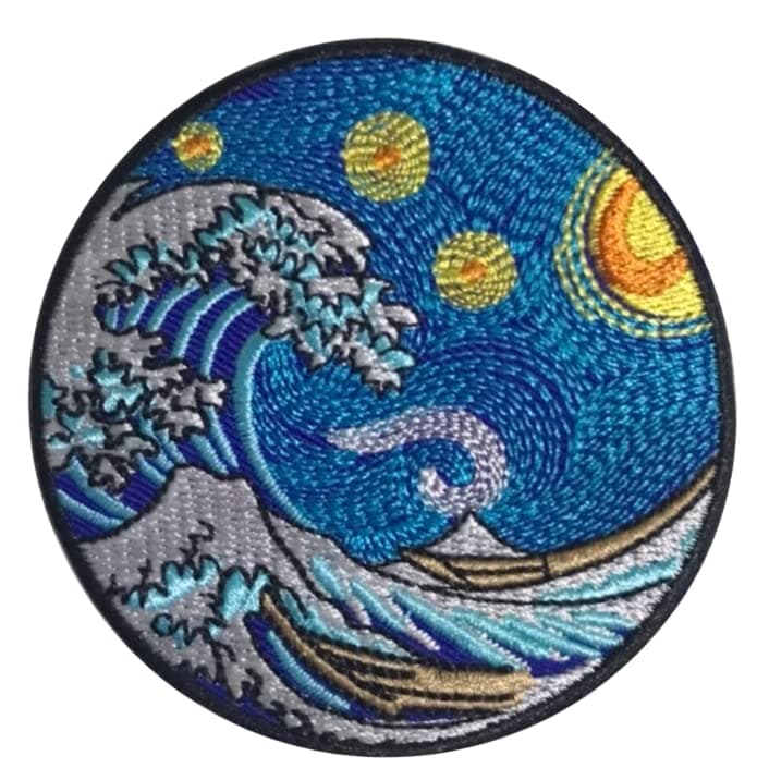 Wave Patch Kanagawa Van Gogh Patch, 3 inches - Iron On/Sew On Colorful Embroidered Patch
