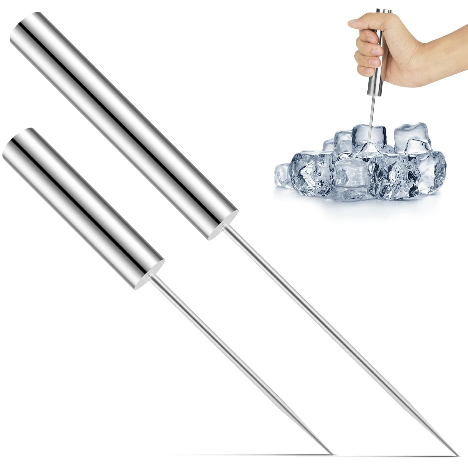 2 Sizes Stainless Steel Ice Picks, 2 Packs Ice Chisel Ice Crusher for Breaking Ice Ice Pick Tool for Kitchen Bars Picnics Restaurant Bartender（9 Inch, 14 Inch）