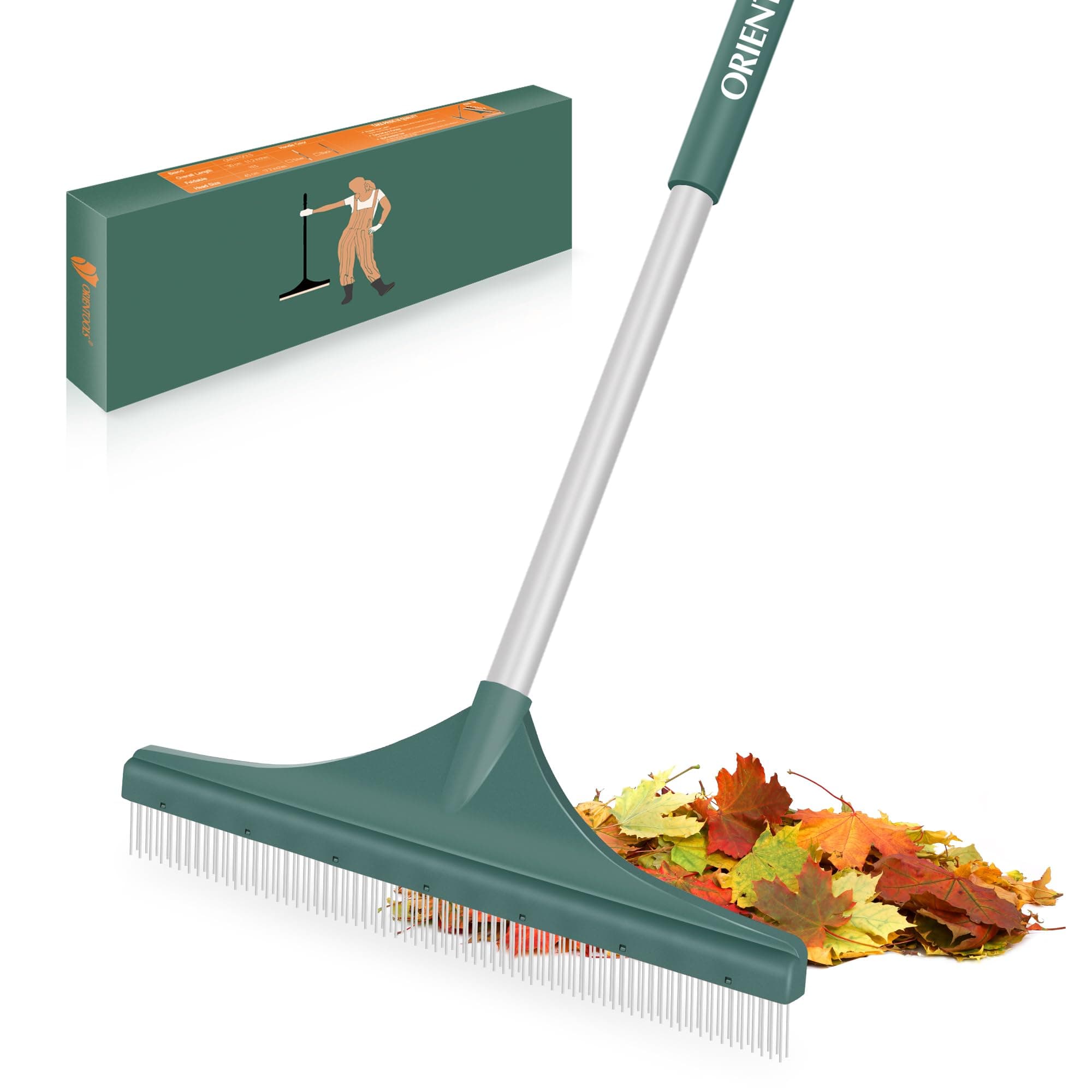 ORIENTOOLS Grass Rake for Artificial Grass, Turf Rake Artificial Lawn Brush Ergonomic with Foldable Steel Handle 80 to 130 CM Garden Tools Fake Grass Brush for Lawns and Carpet
