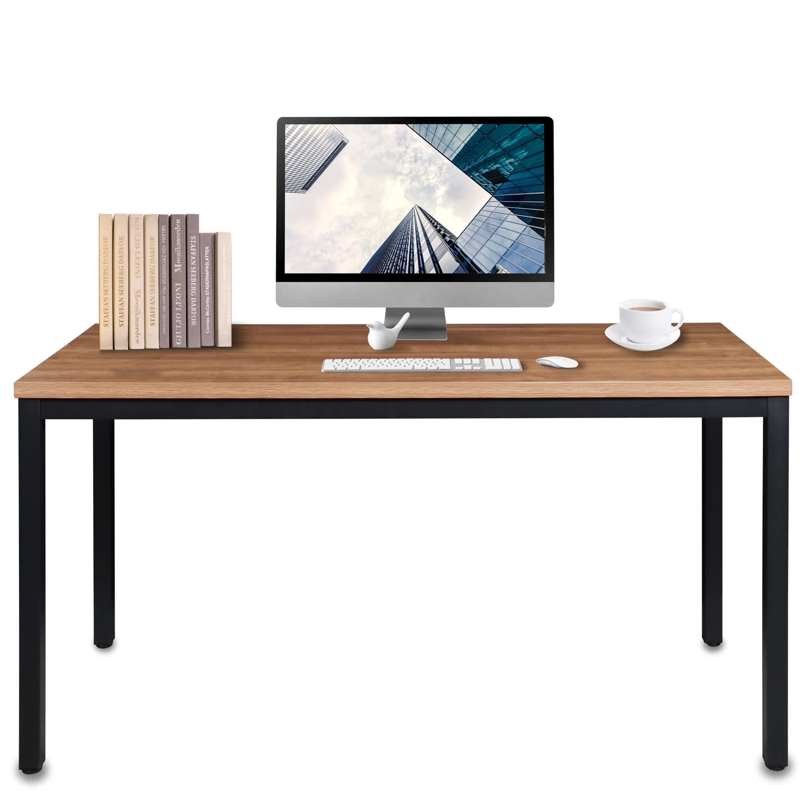 BoardestComputer Table 24x55 Inch DiningTable Computer Desk,Home Office Desk, Gaming Writing Work from Home Study Table, Sturdy Metal Frame, Modern Simple，Walnut and Black(24x55 Inches)