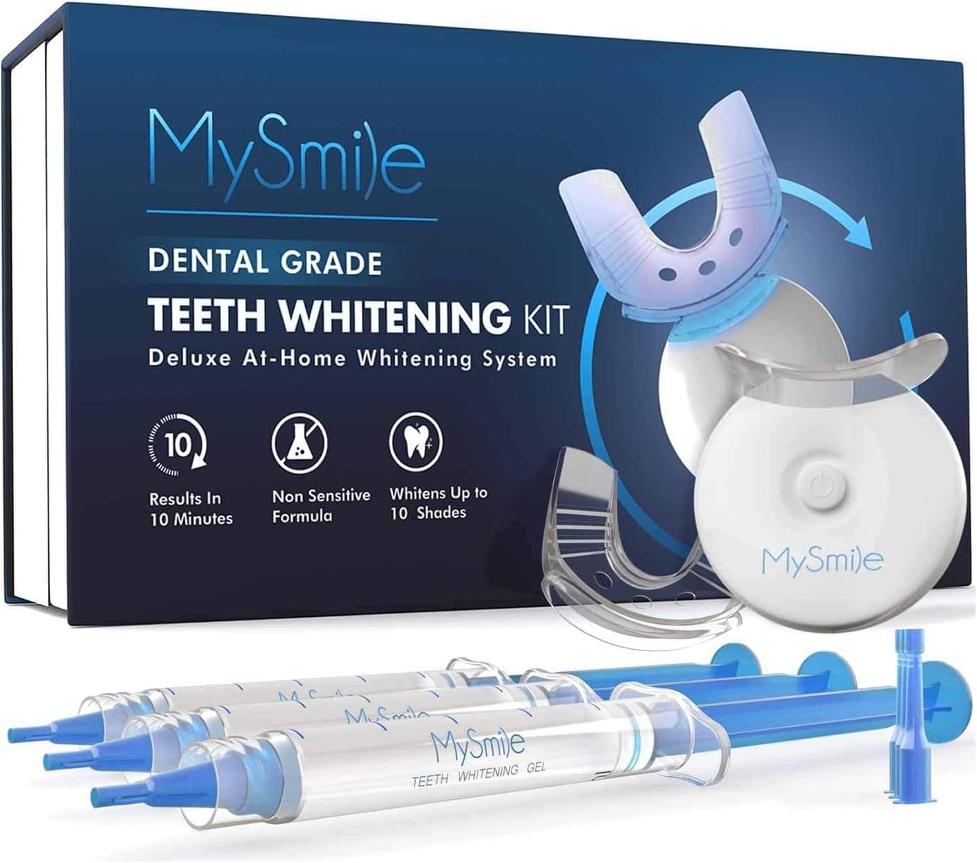MySmile Teeth Whitening Kit with LED Light, 10 Min Non-Sensitive Fast Teeth Whitener with 3 Tooth Whitening Gel, Helps to Remove Stains from Coffee, Wines, Soda, Food