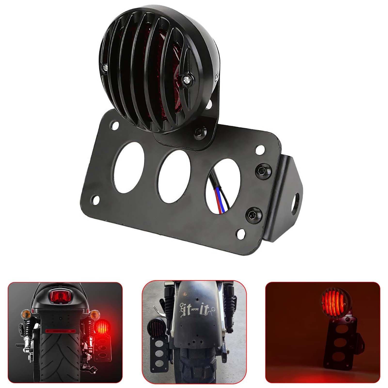 Motorcycle Tail Light Brake Light 12V Running Light Indicator Lights License Plate Light Stop Light with Bracket - Black Shell + Red Lights
