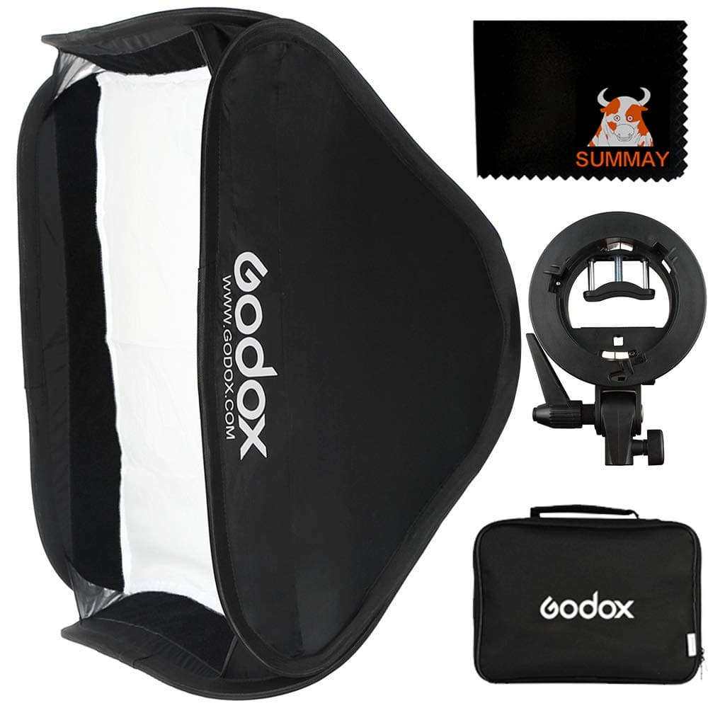 GODOX Foldable Softbox Kit 24"x24"/60x60cm with S-Type Flash Bracket Bowen Mount Holder for Camera Flash Speedlight Studio Photography (SFUV6060)