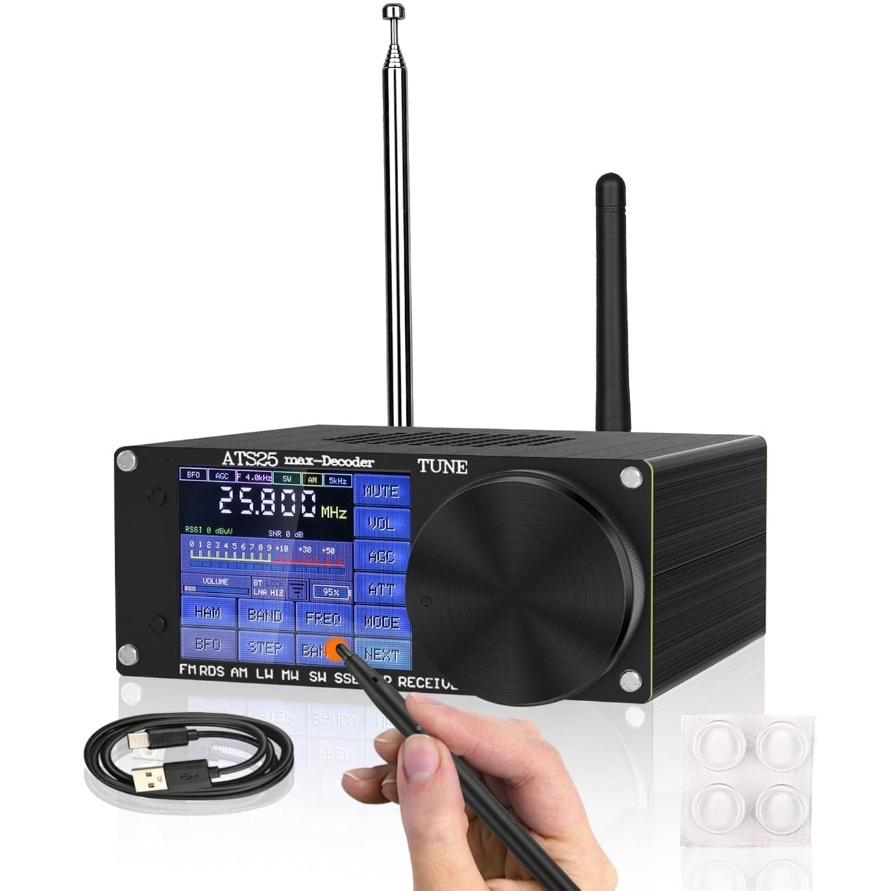 ATS-25MAX Decoder Si4732 SDR Radio Receiver,Portable 4.17 Version All Band Shortwave Radio,Adds CW RTty Decoding Function,WiFi Function,4000mAh Battery Bandpass Filter,FM LW (MW SW) and SSB