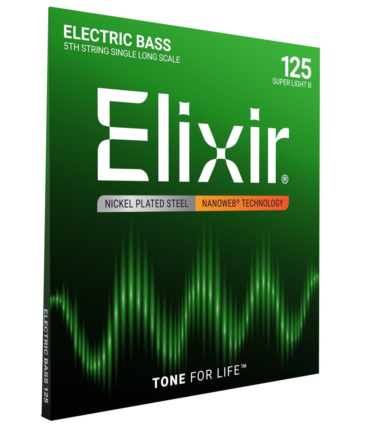 Elixir Strings, Custom Electric Bass Guitar Strings, Nickel Plated Steel with NANOWEB Technology, Longest-Lasting Warm Tone with Comfortable Feel, 5th String Single, Long Scale, Super Light B 125