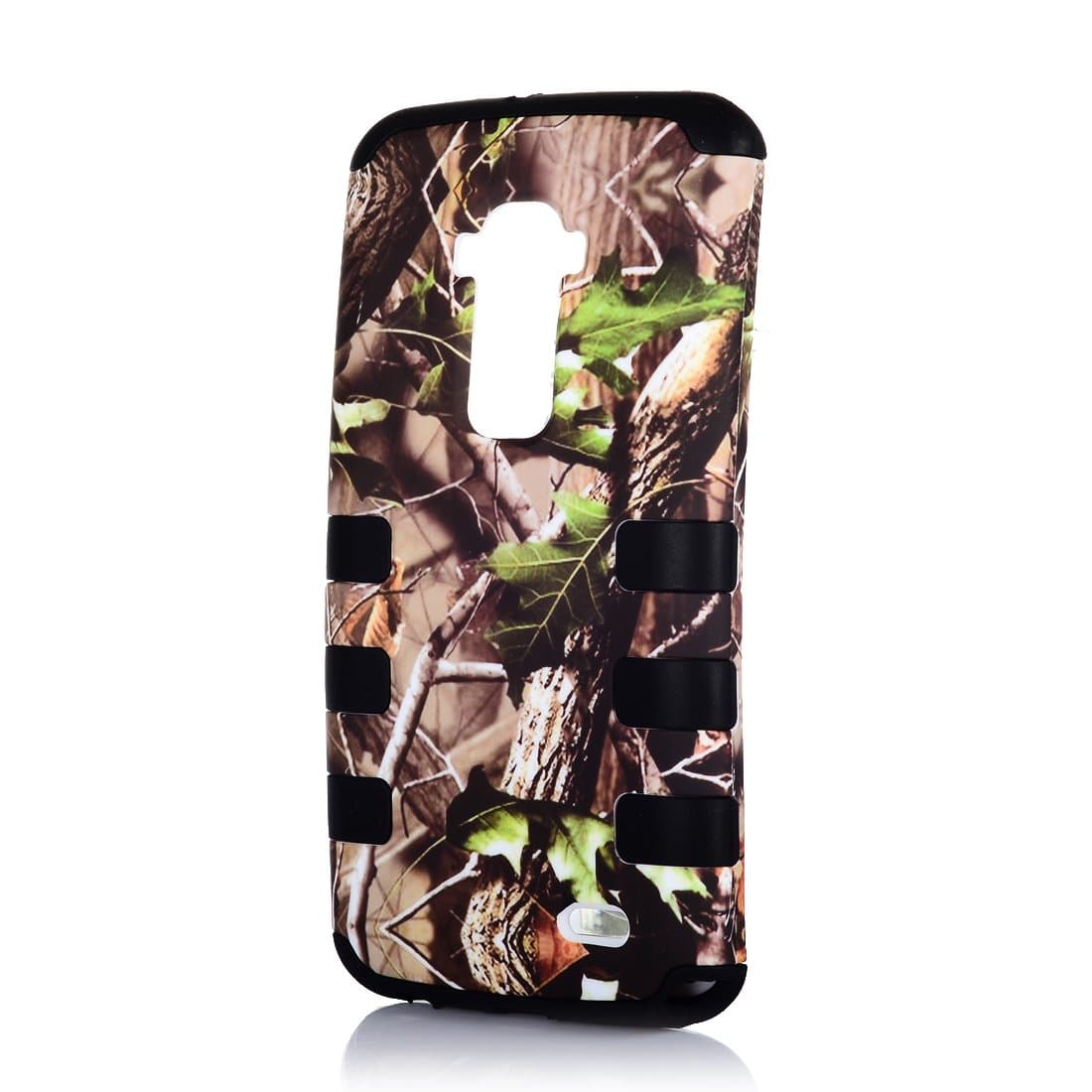 Route66 TUFF HIGH PROTECTOR Armor Rugged Shockproof Dirtproof Hybrid Case for LG G FLEX black rubber with Green leaf Mossy Oak Camouflauge hard ccover