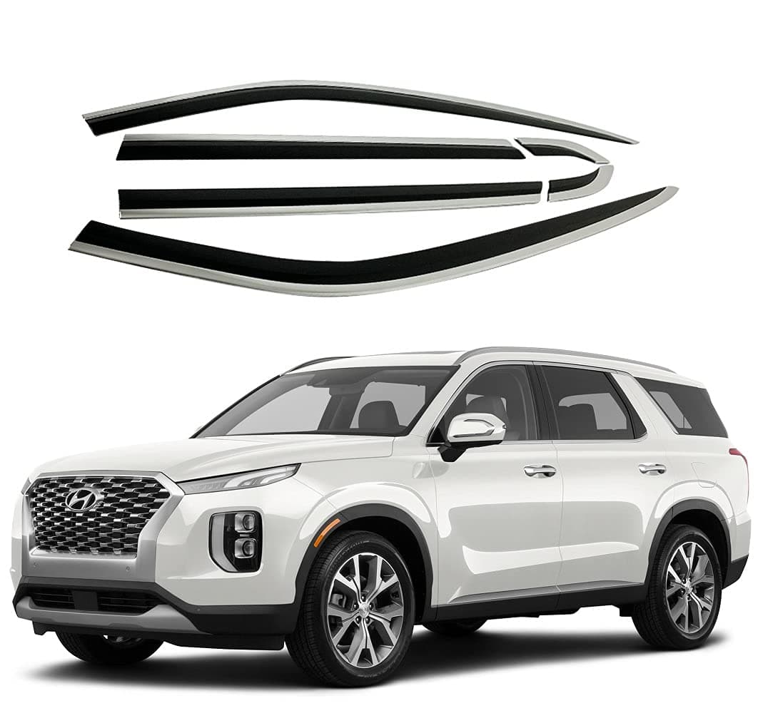 AUTOCLOVER Black Diamond Chrome Line Side Window Vent Visor 6 Piece Set for Hyundai Palisade 2019 2020 2021