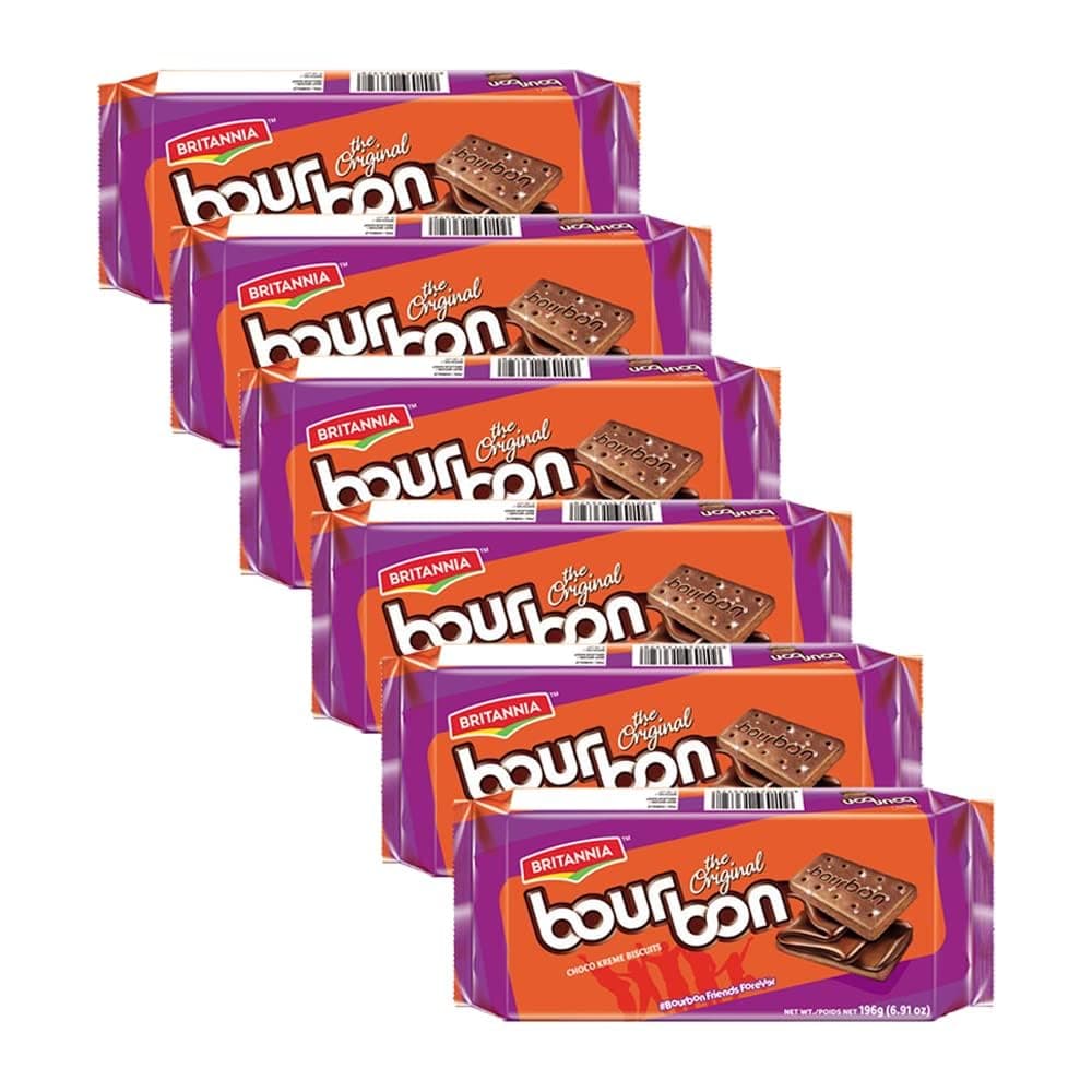 Bourbon the Original - Choco Creme Biscuits 6.91oz (196g) - Smooth Chocolate Cream Biscuits for Breakfast & Snacks - Topped with Sugar Crystals (Pack of 6)