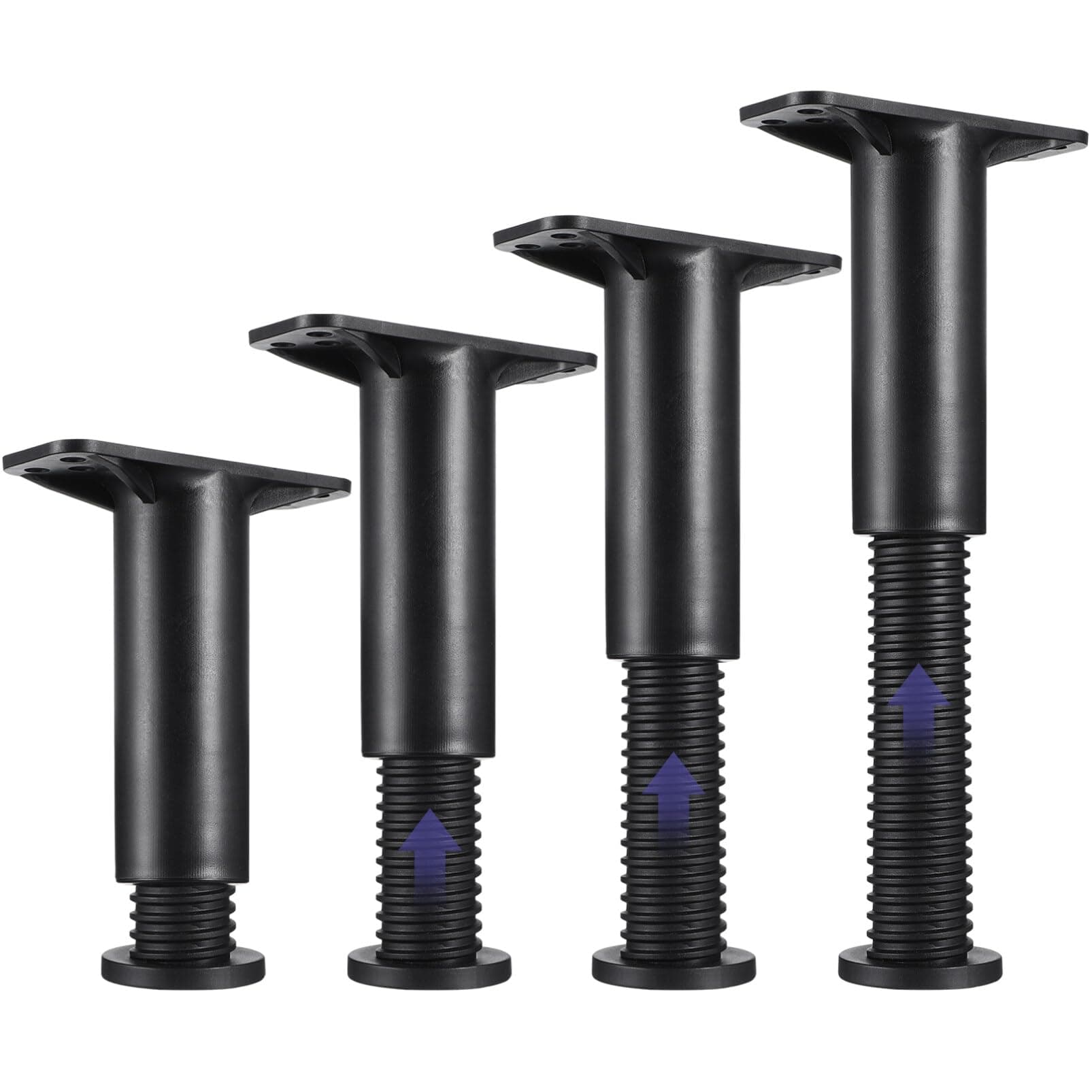 Veemoon 4pcs Adjustable Bed Support Leg, Heavy Duty Bed Frame Stand Leg Plastic Steel Slat Risers Retractable Furniture Legs Foot for Sofa Cabinet (13-22Cm Black)