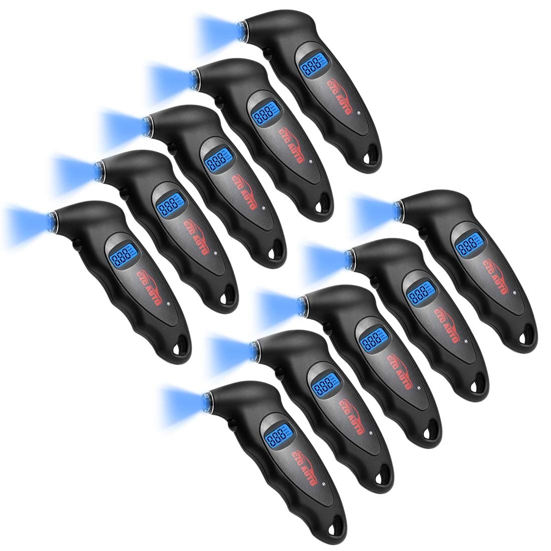 CZC AUTO Digital Tire Pressure Gauge Reader Checker 4 Settings Digital PSI Tire Gauge with Lightened Nozzle Backlit LCD for Car Truck Bicycle Motorcycle | Non-Slip Grip, 0-150 PSI (10Pack, Black)