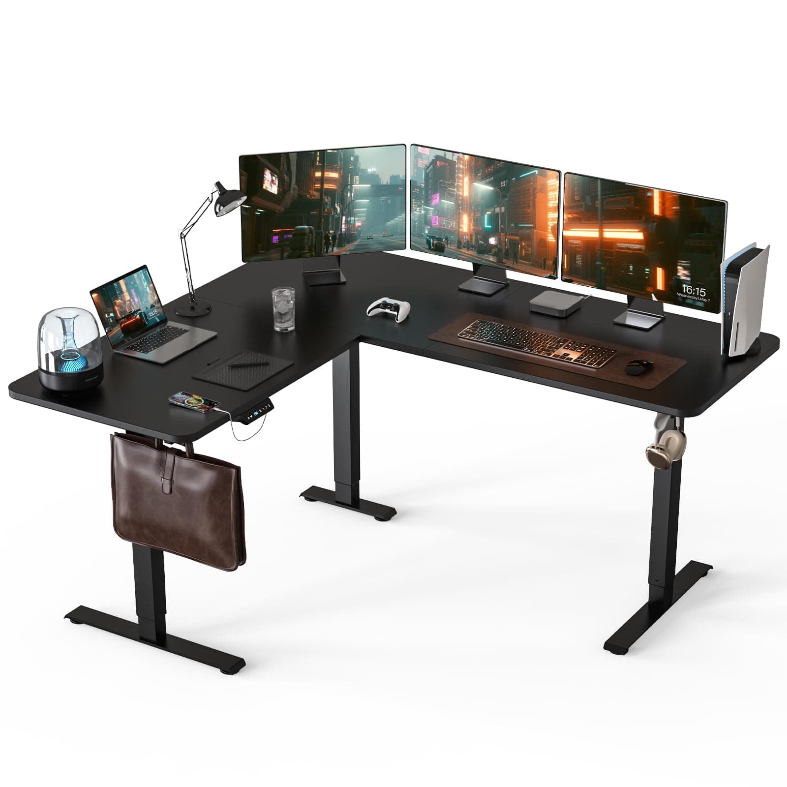 63 x 55 inch L-Shaped Standing Desk, Corner Computer Desk, Electric Standing Desk Adjustable Height, Sit to Stand Ergonomic Workstation for Home Office, Classic Black