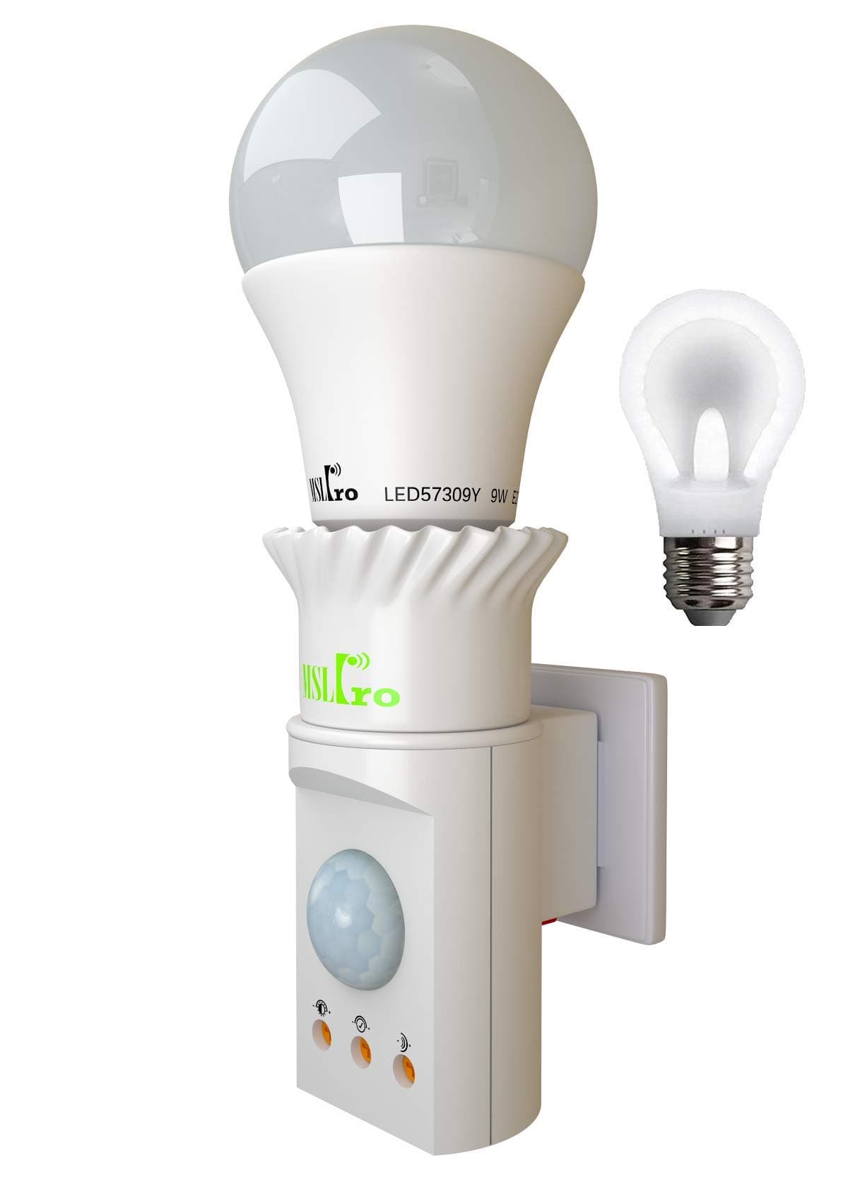 Motion Detector Socket Plug with Switch, 9W LED Bulb Warm