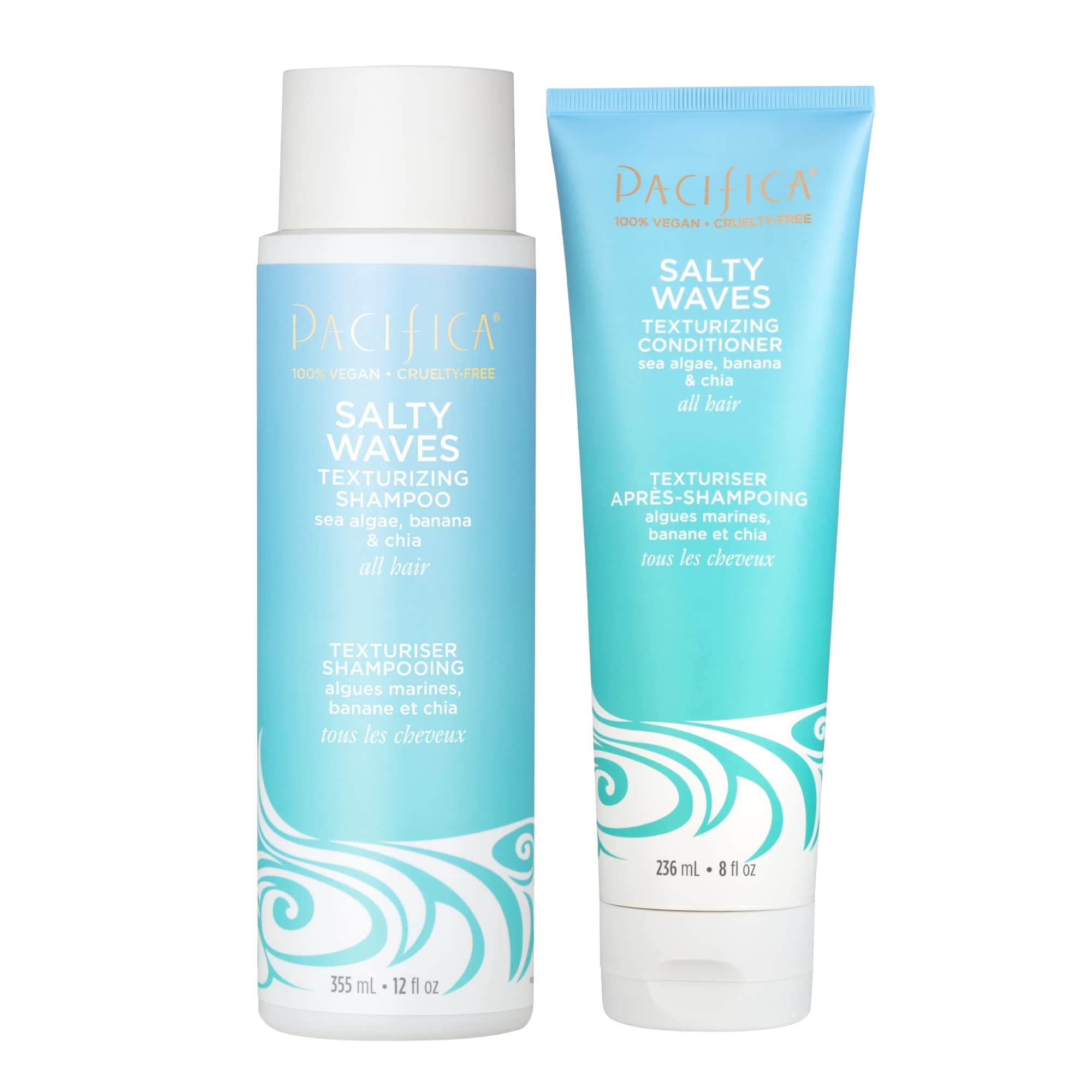 Beauty Salty Waves Texturizing Shampoo + Texturizing Conditioner | For All Hair Types | Perfect and Effortless Beach Hair | 100% Vegan & Cruelty Free | Sulfate + Paraben Free