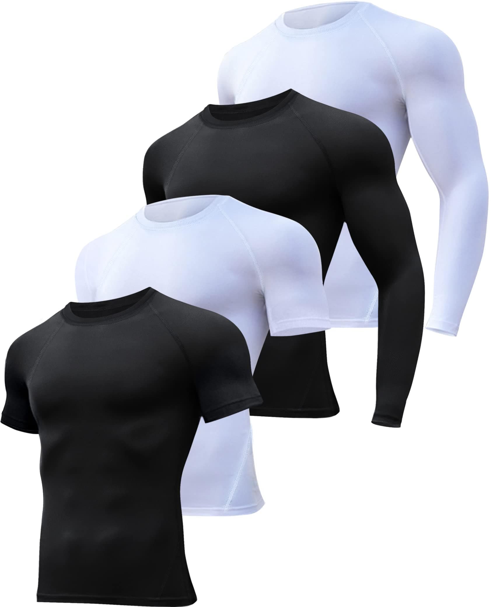 4/5 Pack Workout Compression Shirts Men Long/Short Sleeve Rash Guard Athletic Undershirt Gear T Shirt for Sports