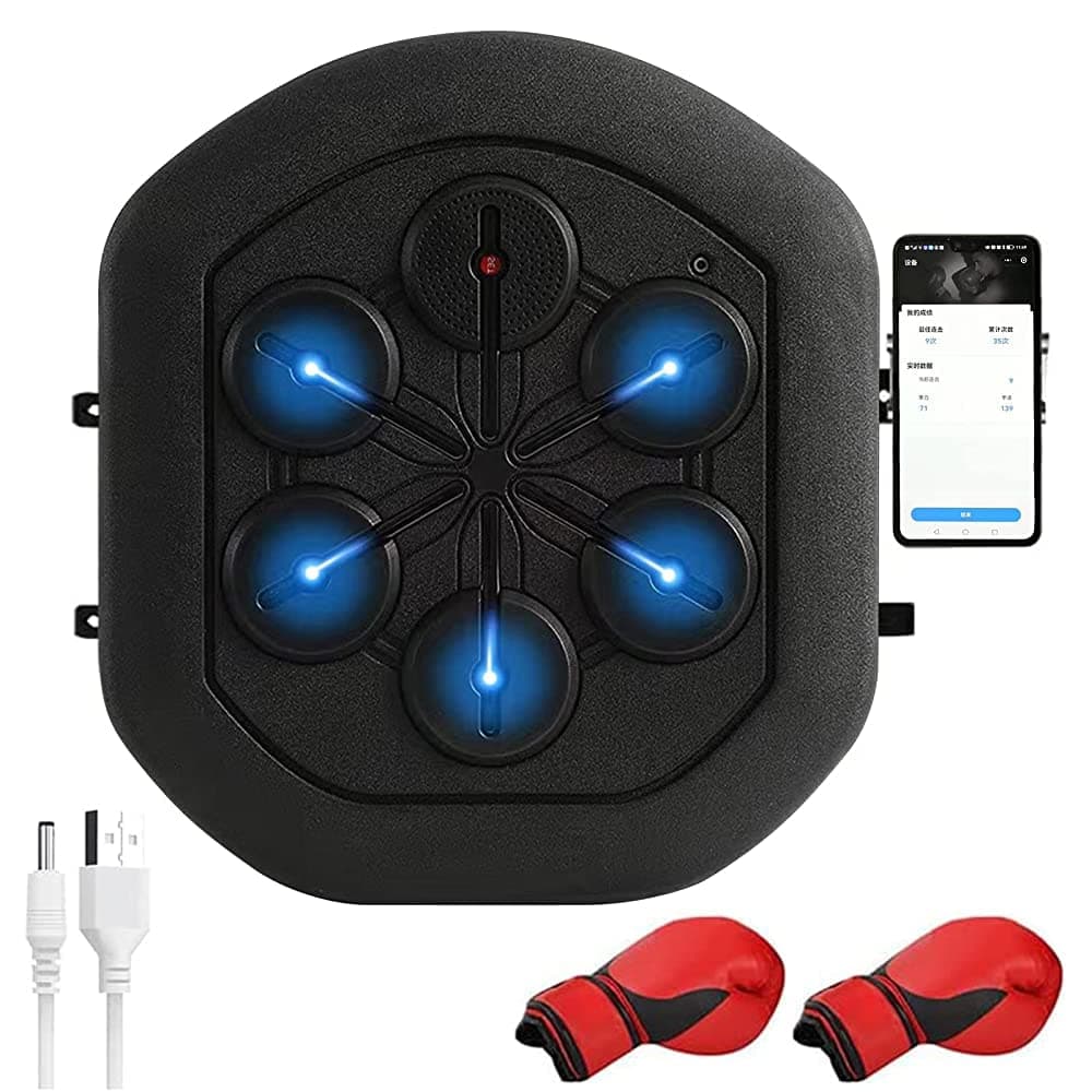 Boxing Training Machine, Boxing Wall Target Boxing Pads with LED Screen Electronic Boxing Exercise Wall Goal Led Light Music Boxing Machine USB Rechargeable Boxing Gloves