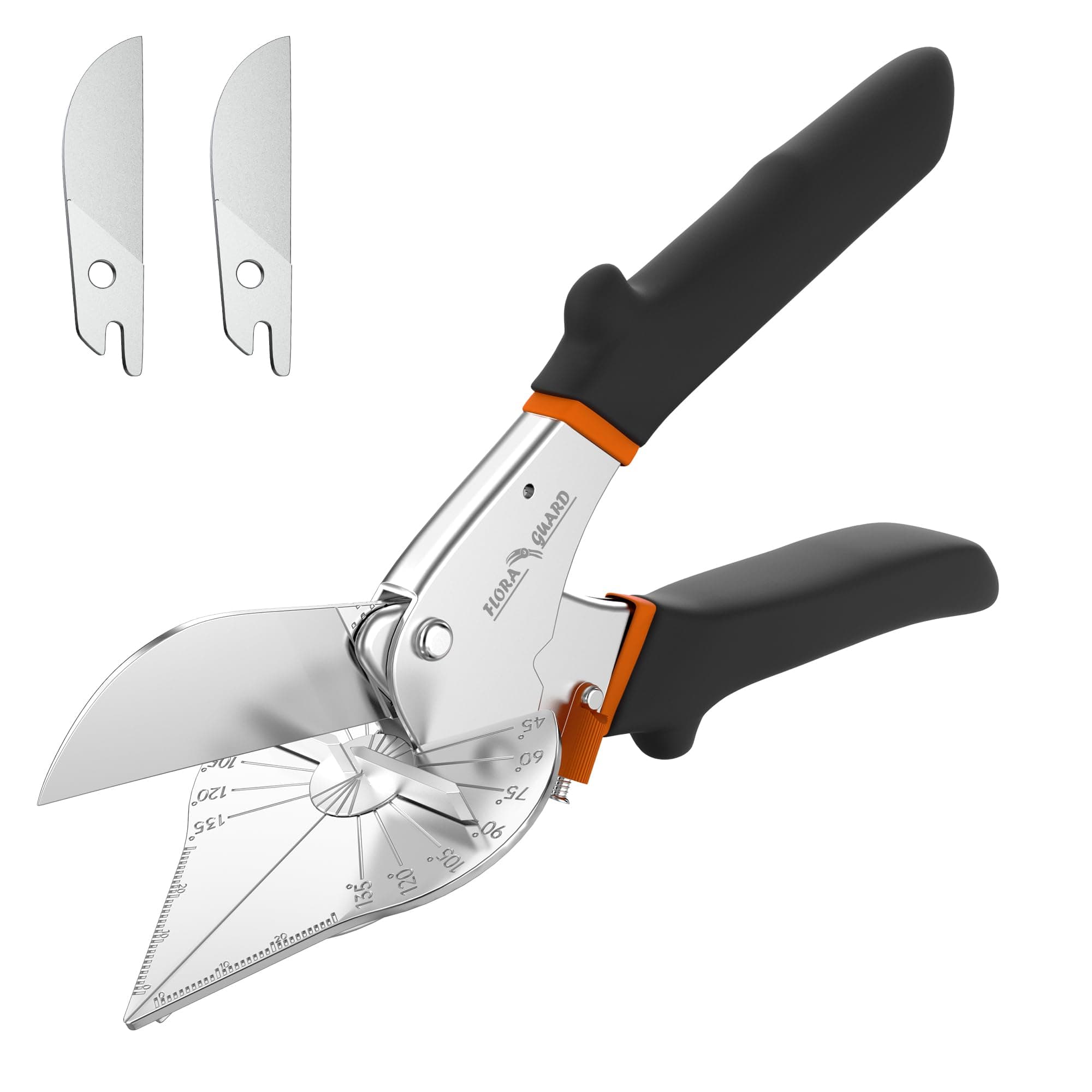 FLORA GUARD Miter Shears - 45 to 135 Degree Multi Angle Trim Cutter, Gasket Shear for Cutting Soft Wood, Plastic, PVC and More, Including 2 Spare Blades
