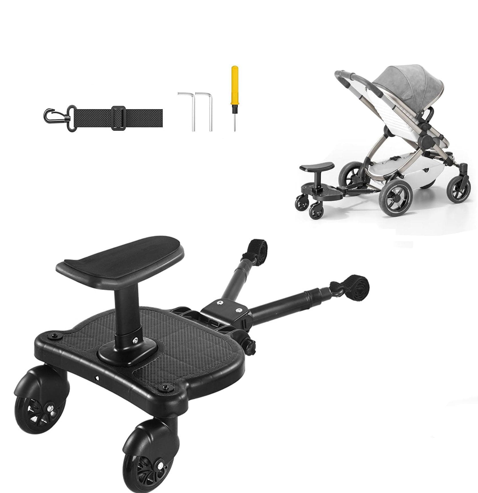 Stroller Board,Universal Stroller Board with Detachable Seat,Buggy Board Suitable for Most Brands of Strollers, Universal Prams Accessories for Children from 2-6 Years (25 kg)