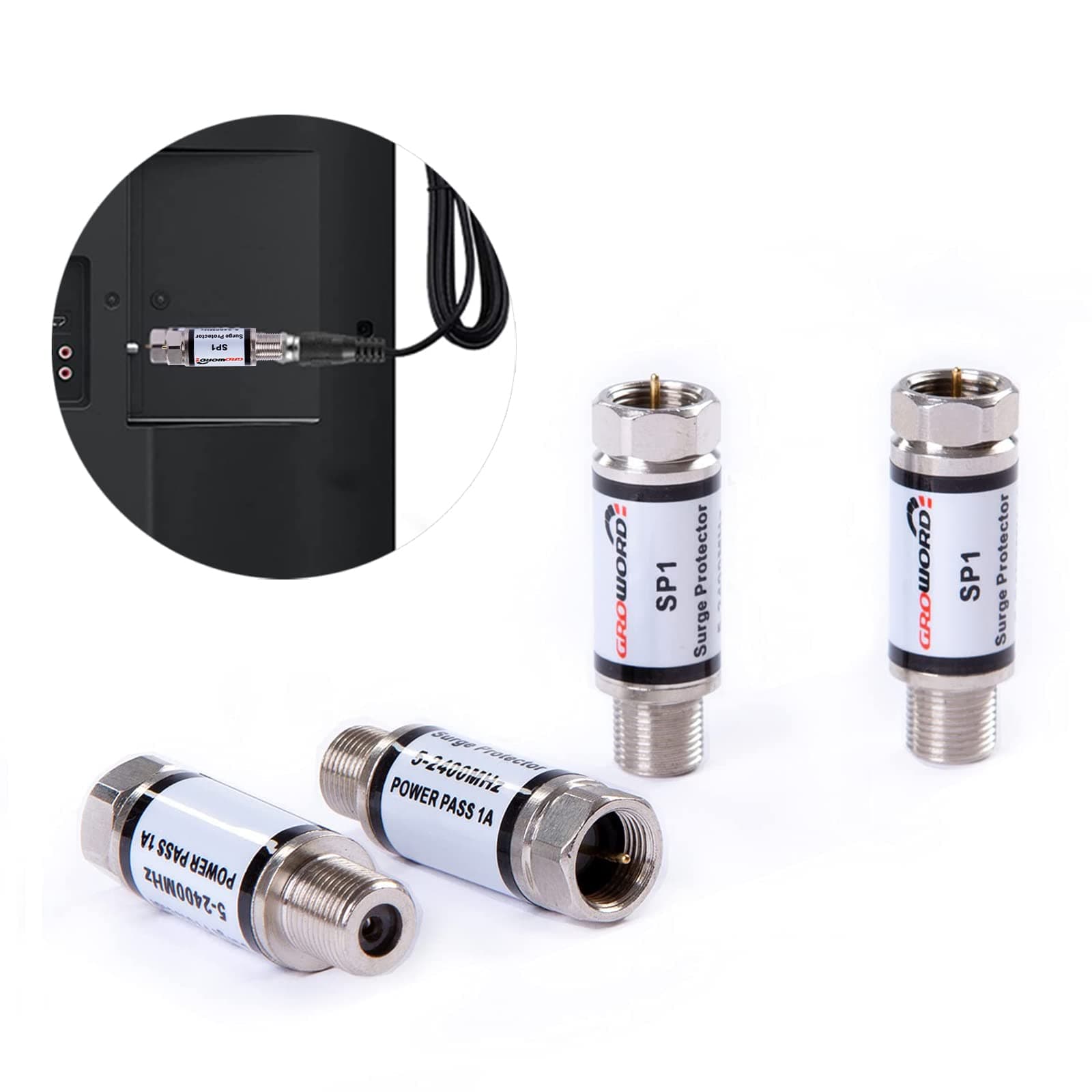 4 Pcs Coaxial Surge Lightning Protector/Surge Suppressor -for Protector Satellite in-Line, Cable Box, Distribution Amplifier - 75 ohm 5-2400Mhz Home Cable TV Lightning Arrestor