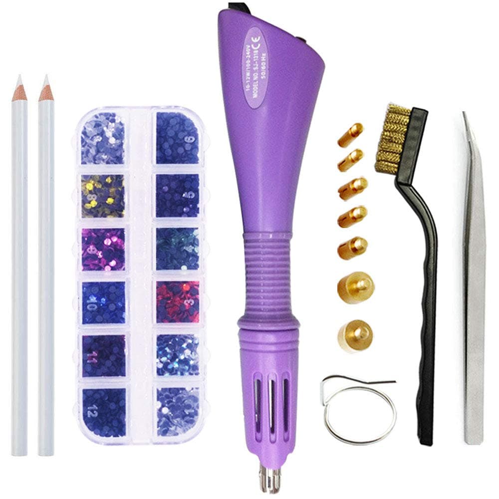 Hotfix Applicator Rhinestone Setter Hot Fix Applicator Wand Tool Power-Operated Rhinestone Placement Machine Bedazzler Kit (Violet)
