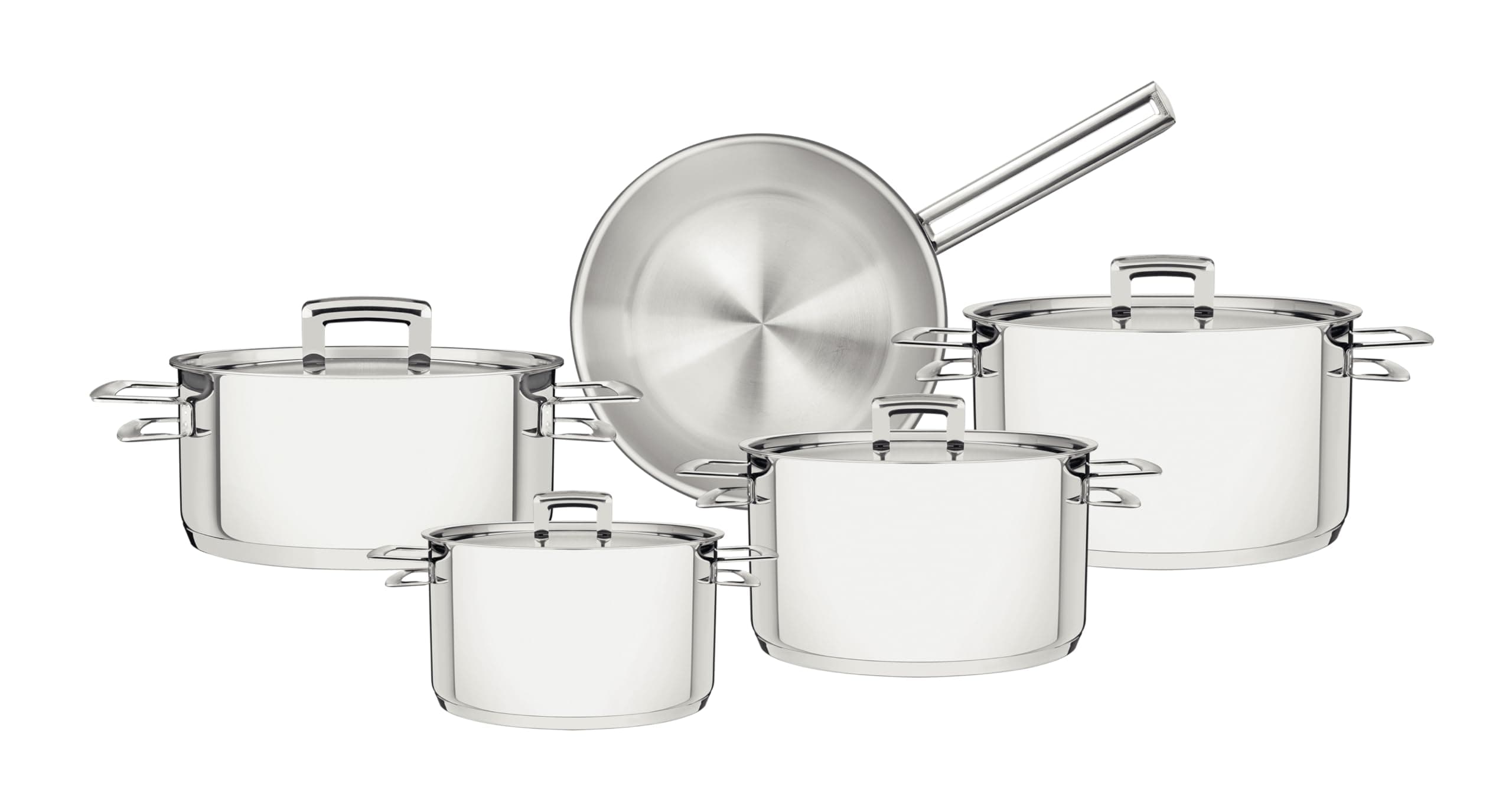 – Brava 9-Piece Stainless Steel Cookware Set, Triple-Layer Base for Even Heat, Flat Lids, All Cooktops, Oven & Dishwasher Safe, Model 65400013, Made in Brazil