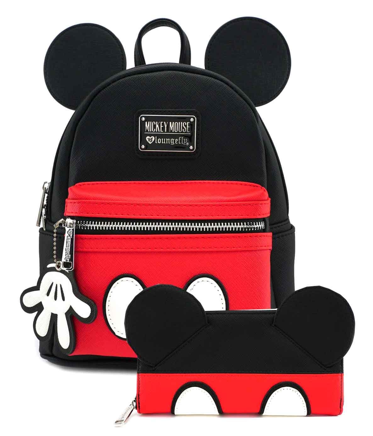 Loungefly Disney Mickey Mouse Mini Backpack and Wallet Set (Black/Red)