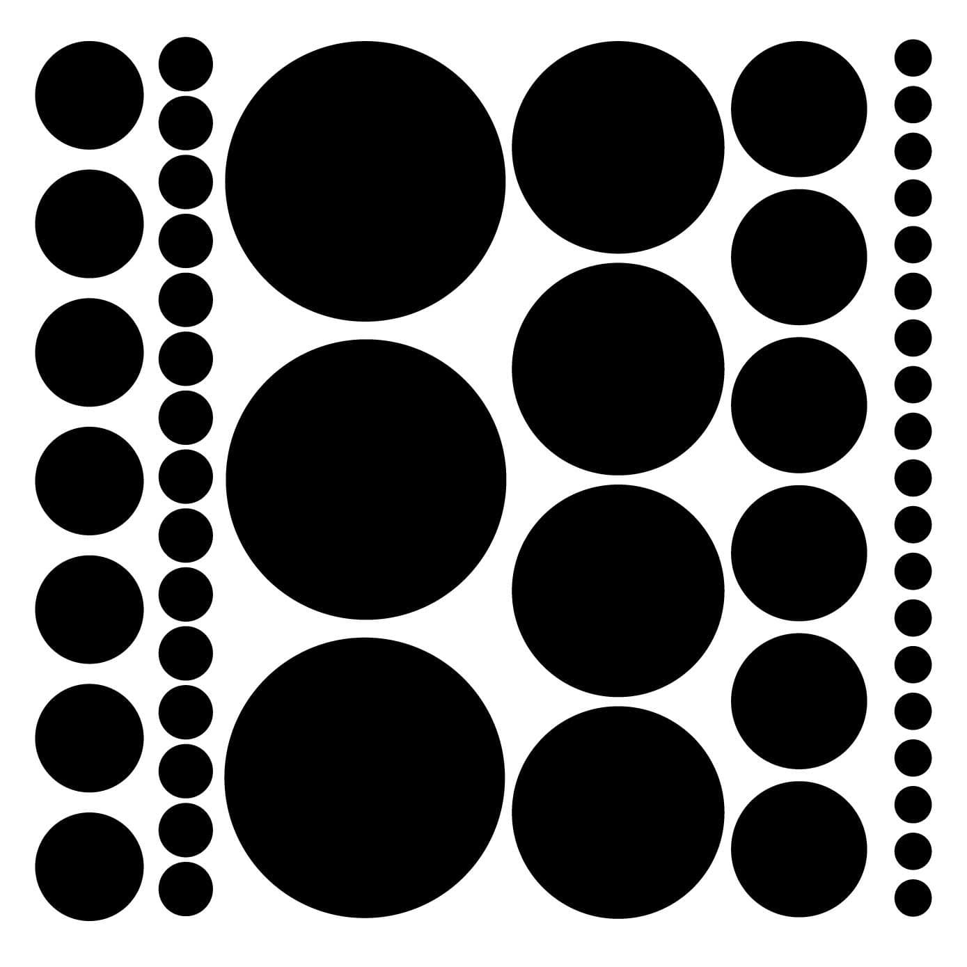 Assorted Size Polka Dot Decals - Repositionable Peel and Stick Circle Wall Decals for Nursery, Kids Room, Mirrors, and Doors (Black)
