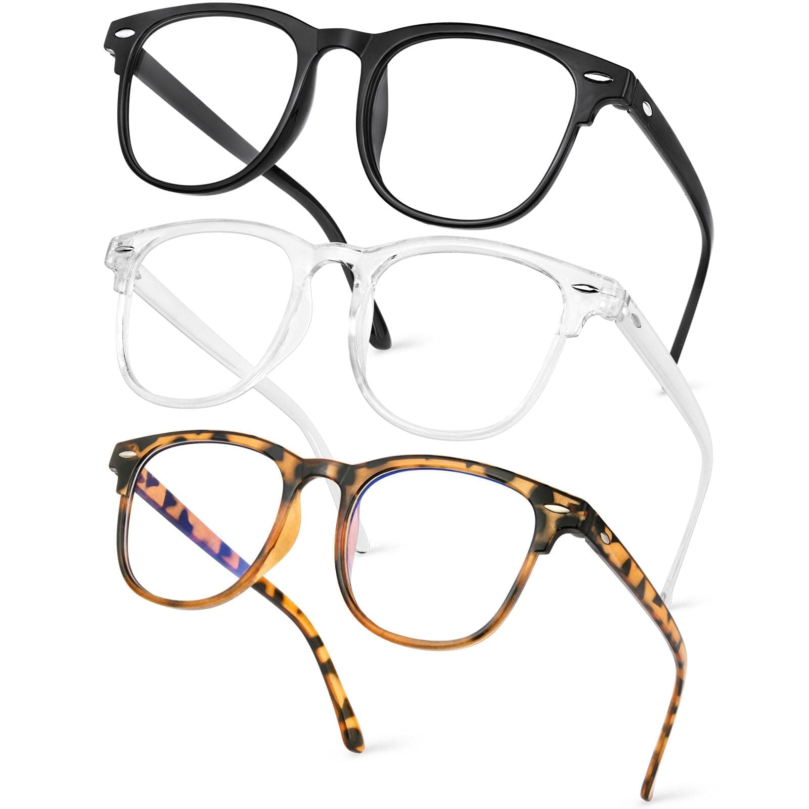 Aomig Blue Light Blocking Glasses, 1/2/3 Pcs Anti Blue Light Computer Gaming Glasses for Women Men, Lightweight Reading Glasses Anti Glare Anti Eyestrain