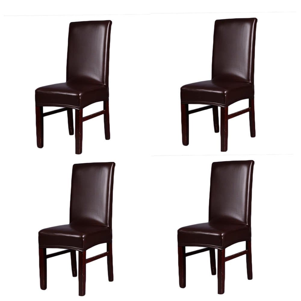 SindeRay Dining Chair Covers, Solid Color PU Leather Stretch Waterproof Chair Protector Covers For Dinging Living Room Chair (4 PCS, C)