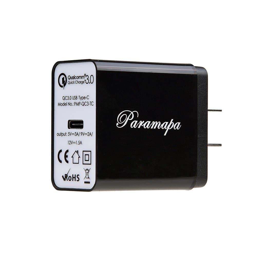 Paramapa Quick Charge QC3.0 One-Port Type C Wall Charger for Android Smartphones Tablets & Other Type-C Devices (Black)