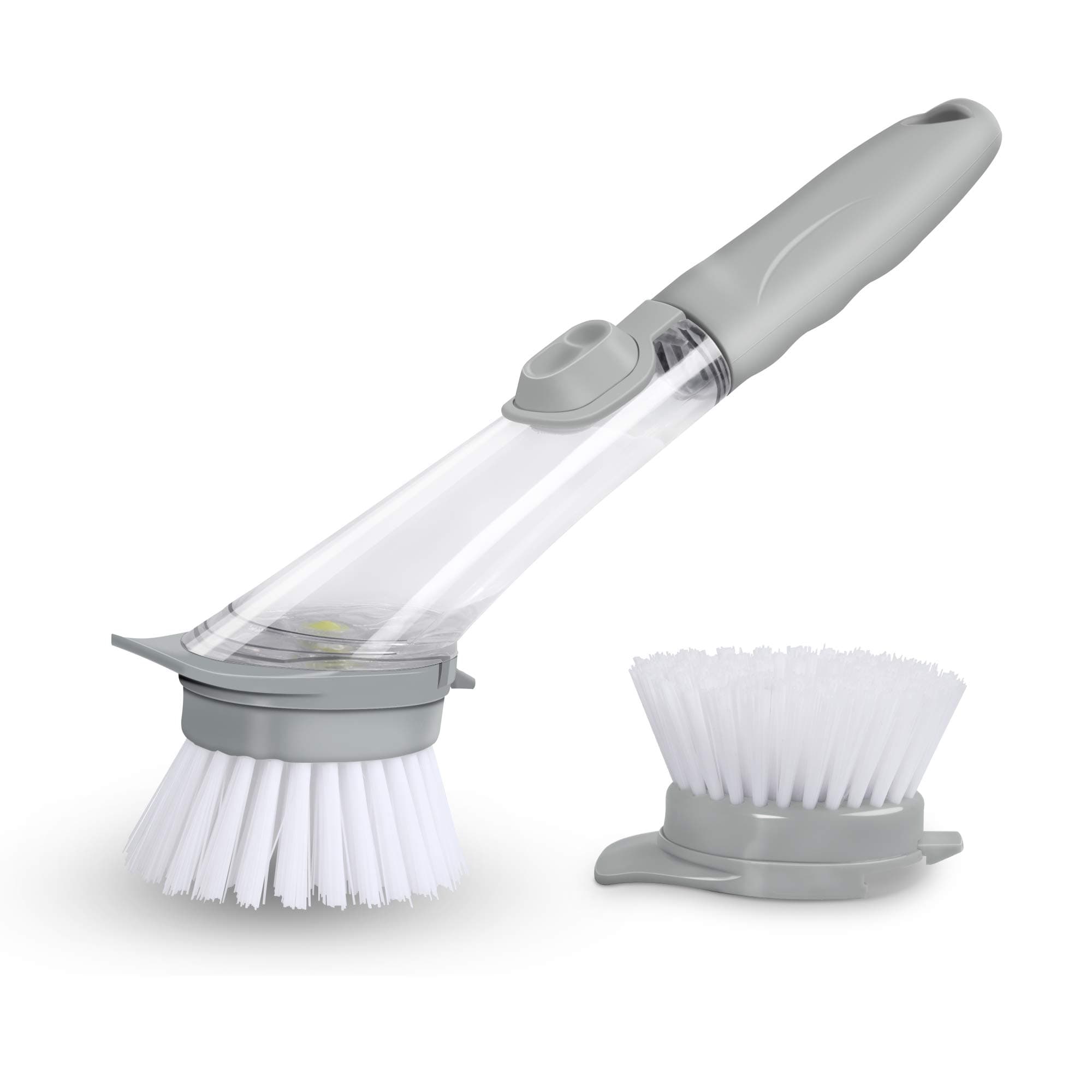 ckkj Kitchen Dish Brush, Automatic Convenient Soap Dispenser Brush with Handle with 1 Free Brush(Grey)