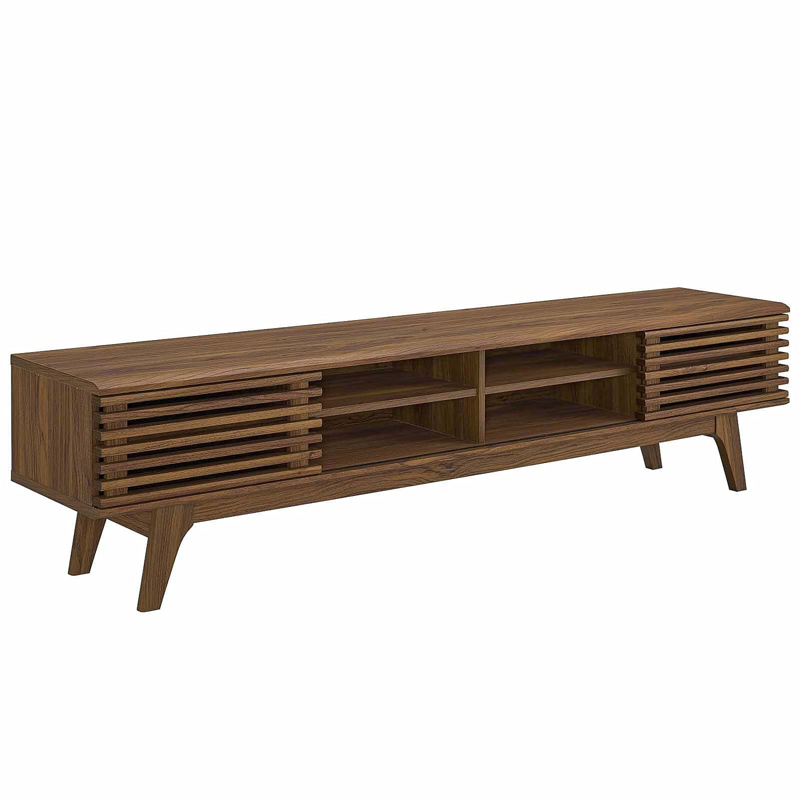 Modway Render 70" Mid-Century Modern Low Profile Media Console Entertainment TV Stand in Walnut Walnut