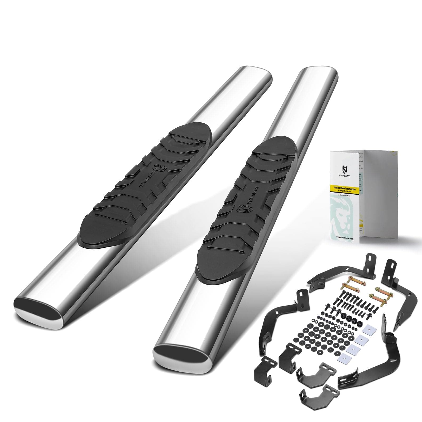 YHTAUTO 5 Inch Running Boards Side Steps Compatible with 2009-2020 Dodge Ram 1500 2500 3500 Classic, Standard/Regular Cab, Oval Straight Stainless Steel Polished Chrome, Truck Cab Side Step Rails