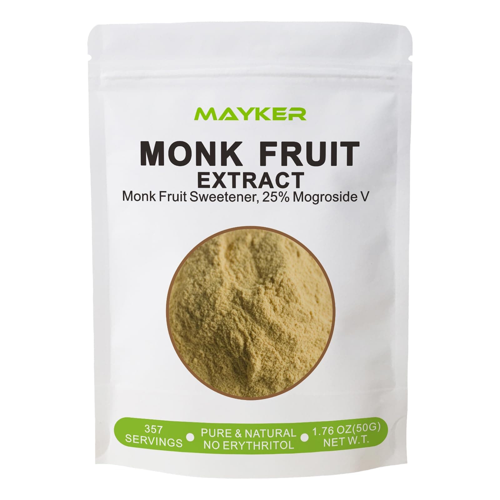 MAYKER 100% Monk Fruit Extract 1.76 OZ, 357 Servings | 25% Mogroside V | No fillers, No Additives | Pure Monkfruit Sweetener | Keto, Sugar Free, Low Carb