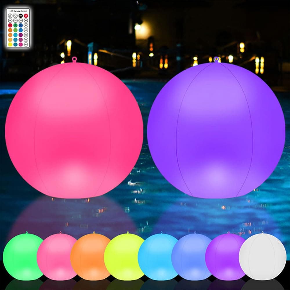 AVCXEC 2 x 34 cm Solar Floating Pool Ball Light, 16 RGB Floating Lamp Sphere Light, LED Spa Light for Outdoor Garden Party Terrace