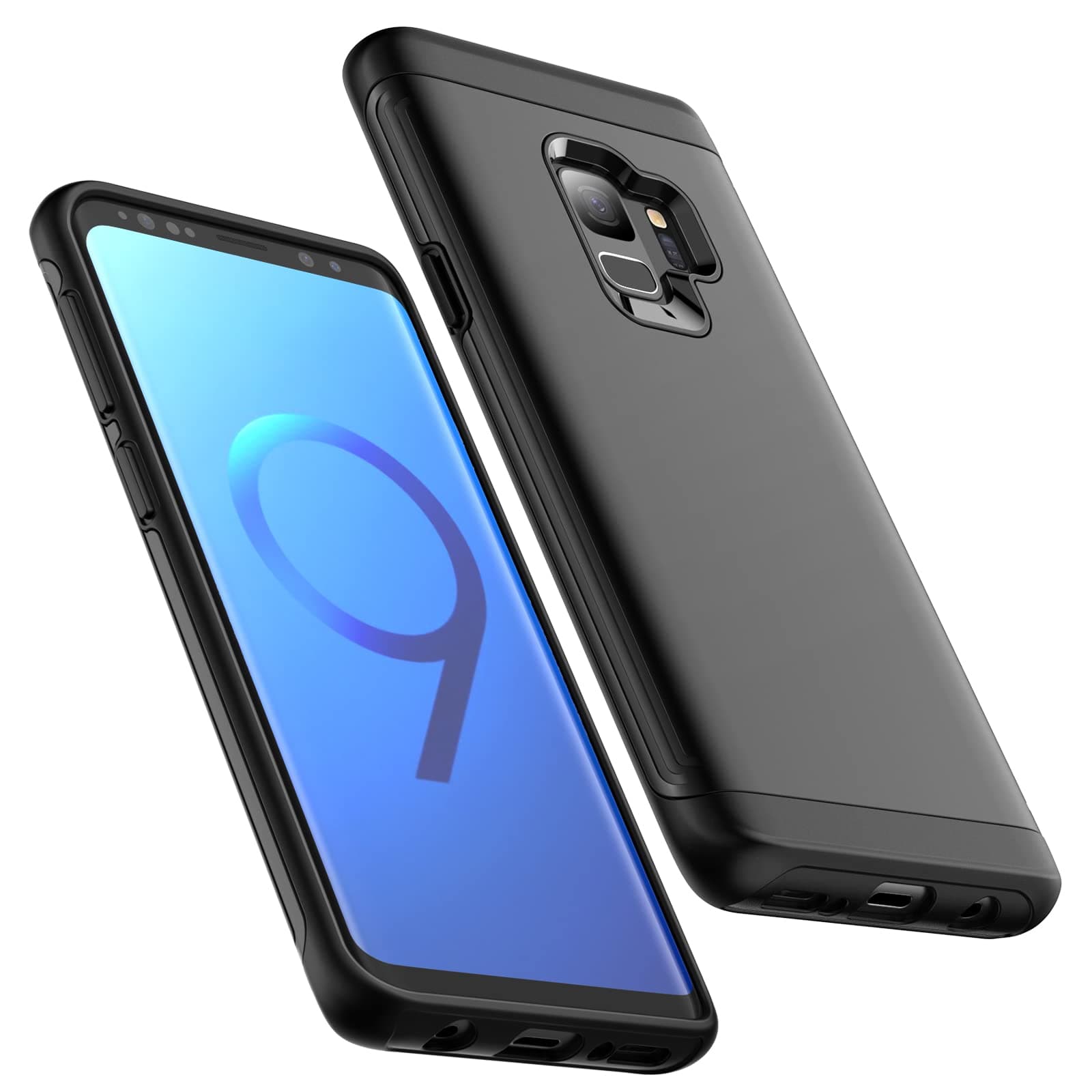 Heavy Shockproof Case for Samsung Galaxy S9, Dual Layer Rugged Protective Phone Cover with Shock-Absorption (Black)