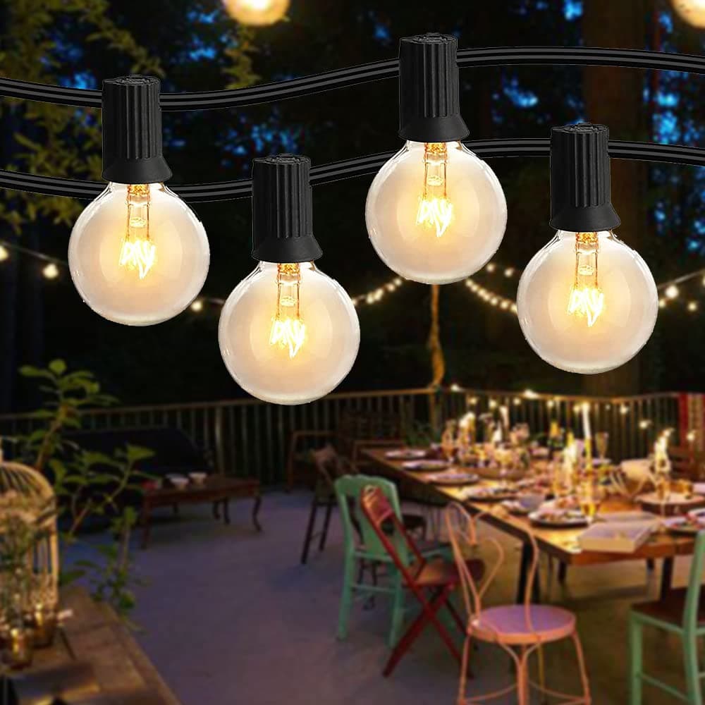 Festoon String Light Bulbs Main Powered 25ft G40 Globe Fairy Light Outdoor Indoor with 25+3 E12 Waterproof Bulbs for Garden Patio Yard Party Wedding Valentine’s Day Decor [Energy Class A+]