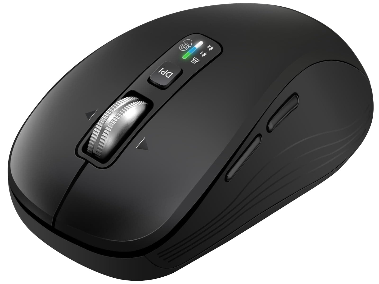 Full-Size Silent Wireless Mouse, 2 Bluetooth + 1 USB Multi-Mode, 4-Way Scrolling, Adjustable DPI, Side Buttons, Long Battery Life, Compatible with Laptop/Tablet/MacBook/iPad