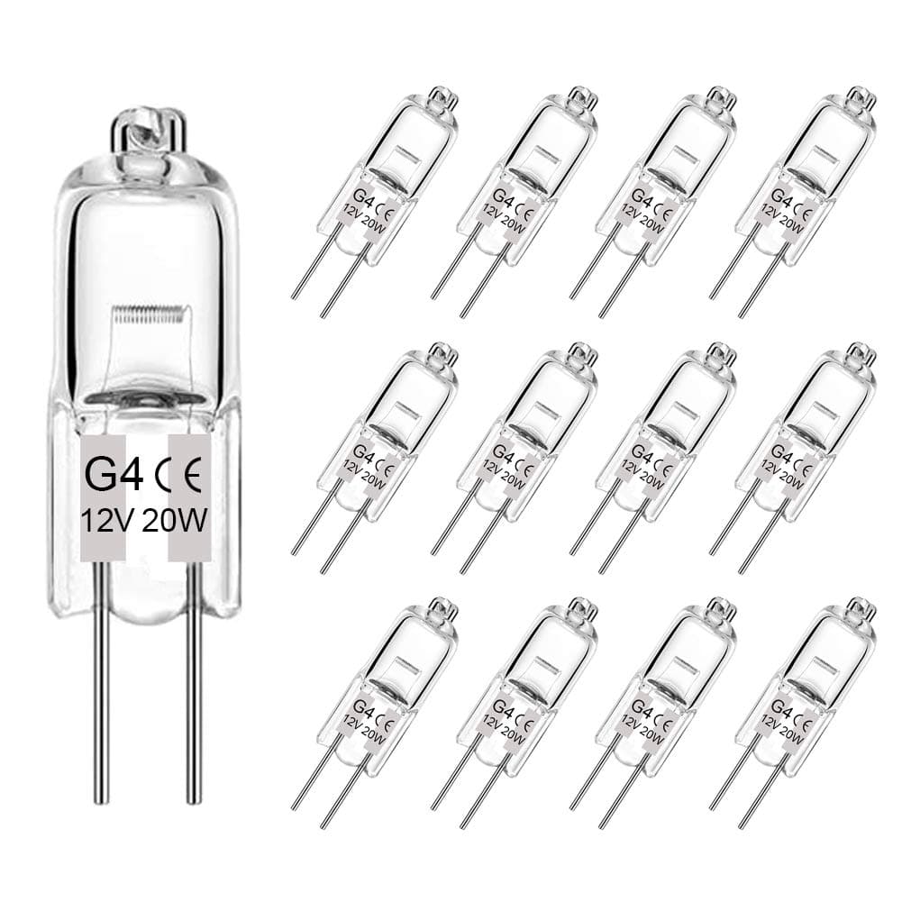 G4 Halogen Bulb 20W, 12 Pack Dimmable G4 Light Bulb for Under Cabinet Puck Light, Chandeliers, Track Lighting, AC/DC 12 Volt, T3 JC Type Bi-Pin Base, Warm White 2700K