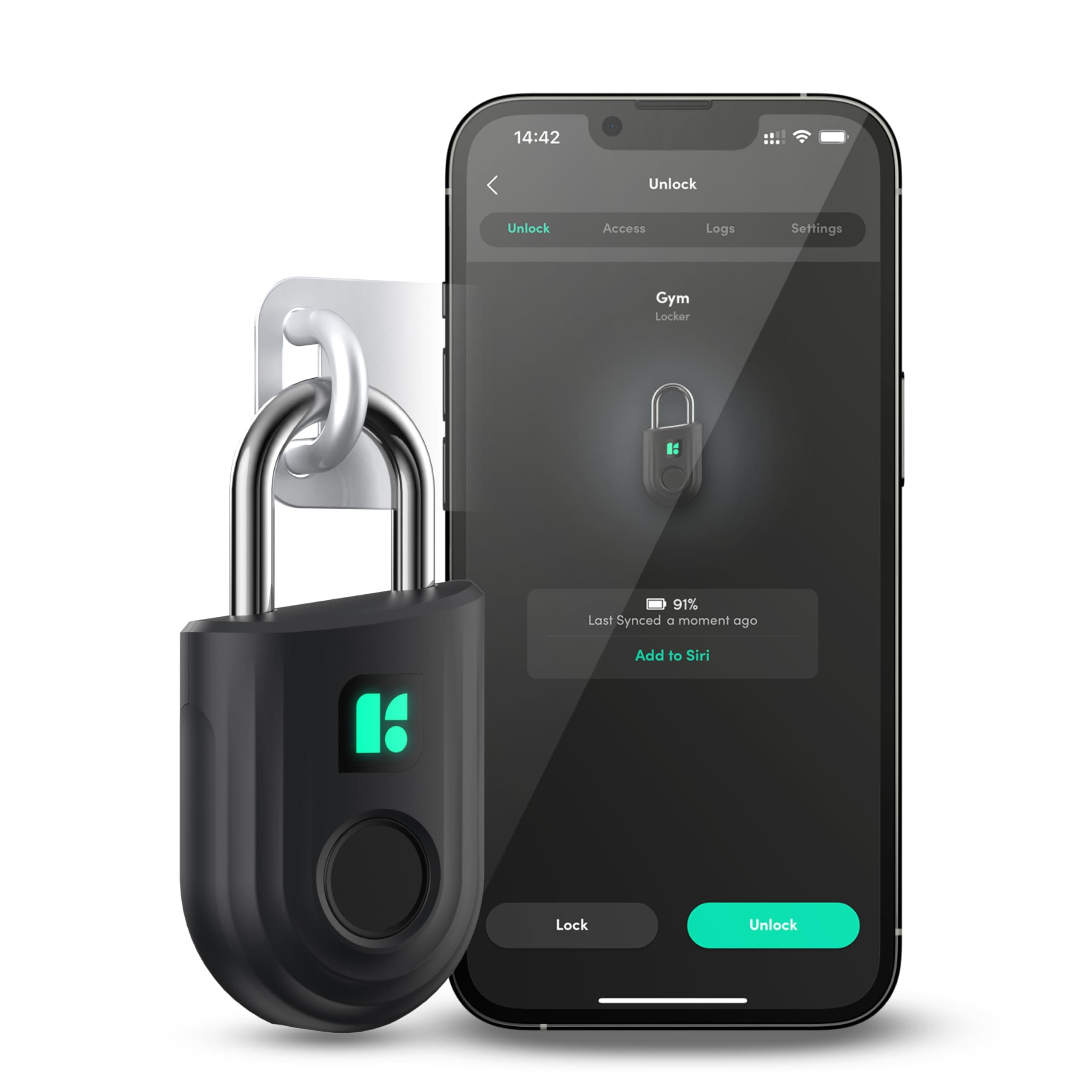 Padlock Lite Black Keyless Fingerprint Access with Mobile App (iOS, Android) – Water Resistant Padlock for Lockers, Homes, and Storage Spaces (Type-C Rechargeable)