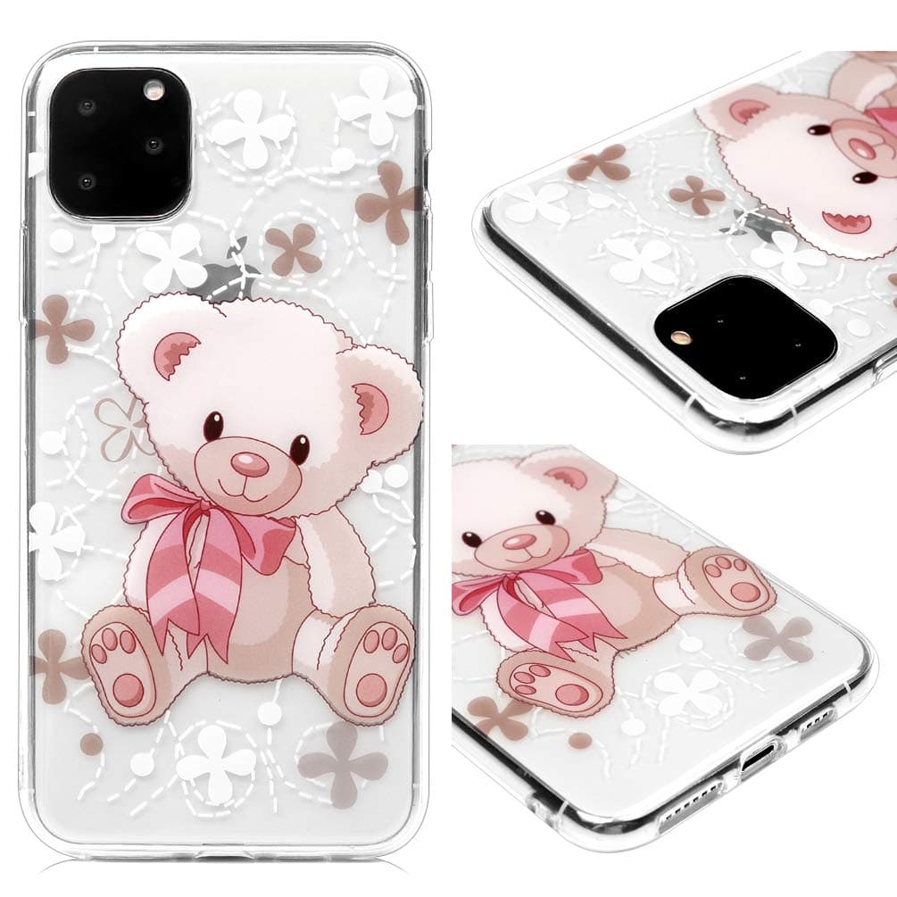 Mixpring Compatible with iPhone 11 Pro Max(6.5 inch) Case, Cute Cartoon Pattern Anti Scratch Shockproof Soft Flexible TPU Gel Silicone Back Protective Clear Case for iPhone 11 Pro Max-Bear