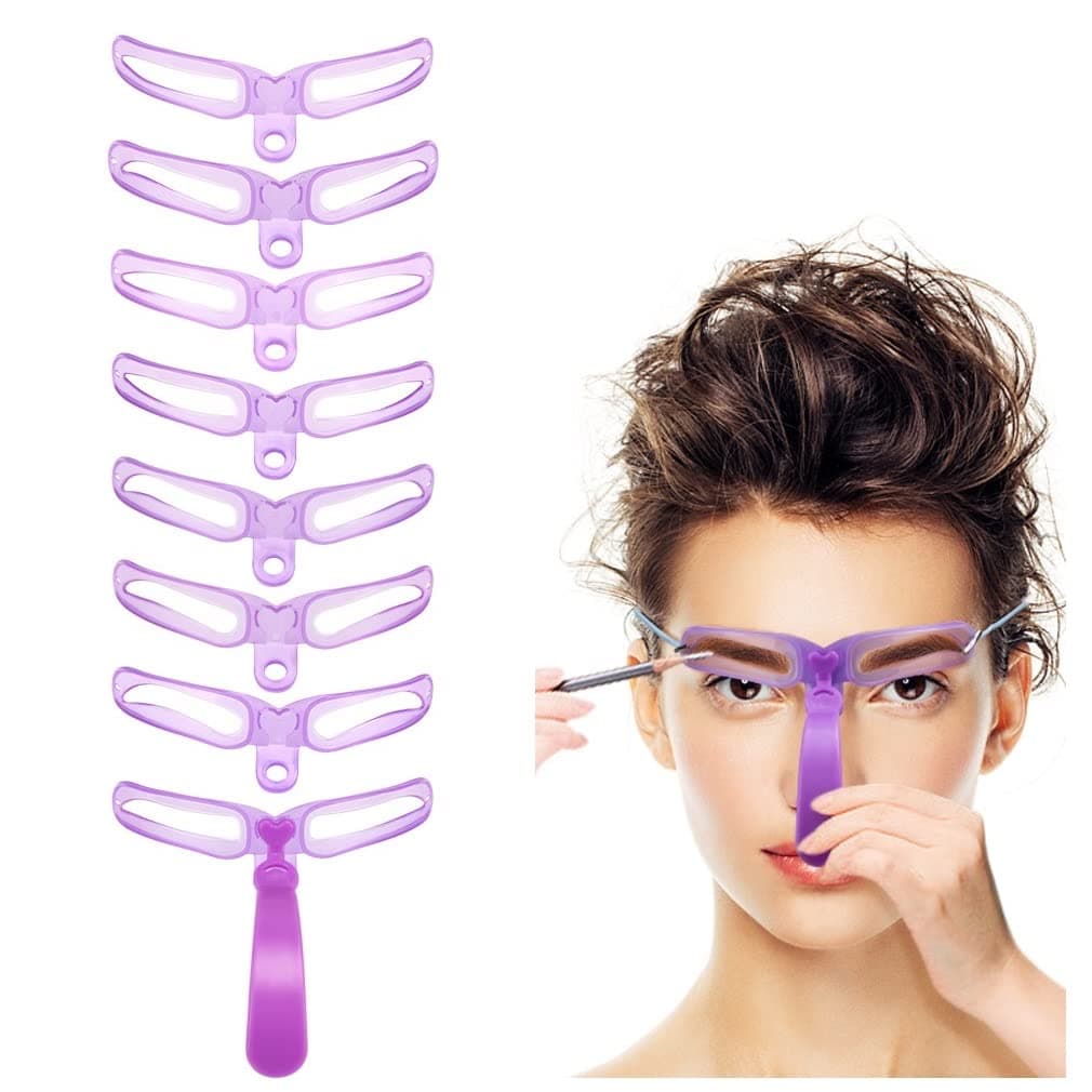 Eyebrow Stencils, 8 Styles Reusable Eyebrow Stencil with Handle and Strap, Washable, 5.2 Inch Wide, 4 Inch Length