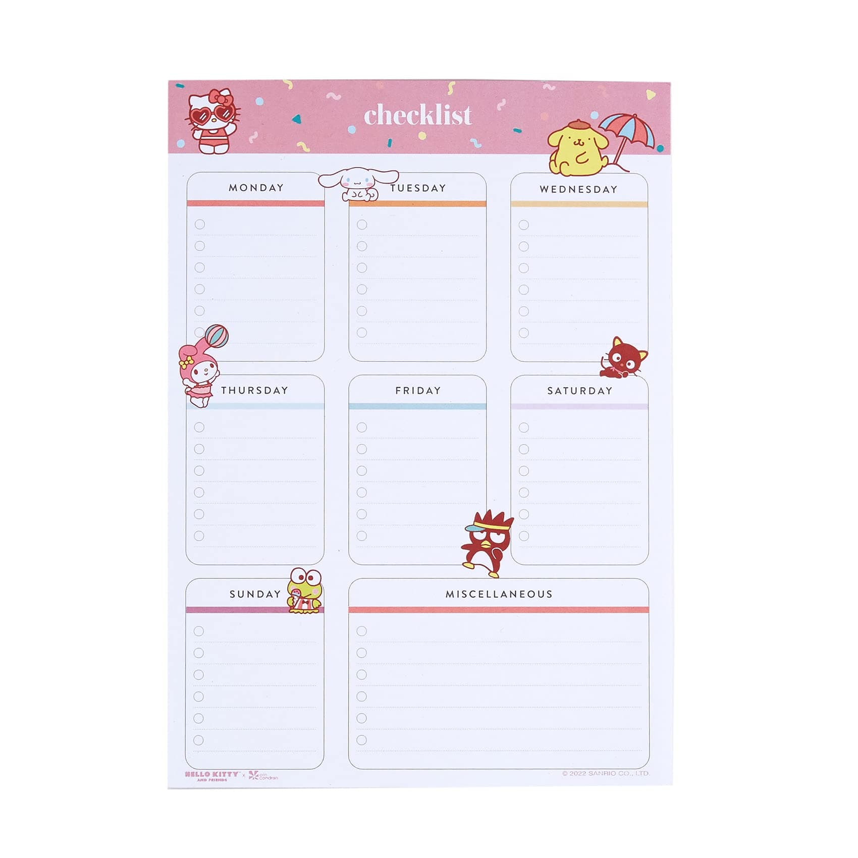 Erin Condren Hello Kitty Checklist Notepad, 25-Sheet Kawaii Task Pad for To-Do Lists, Notes and Reminders, Cute Stationery Gift for Organization, 6" × 8.5"