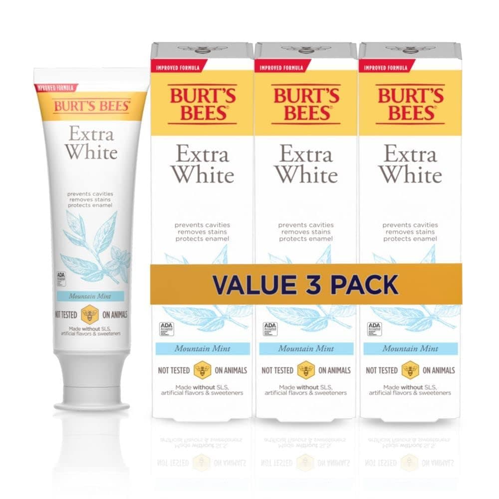 Extra White Toothpaste, Fluoride Toothpaste, Natural Flavor, Mountain Mint, 4.7 oz, Pack of 3