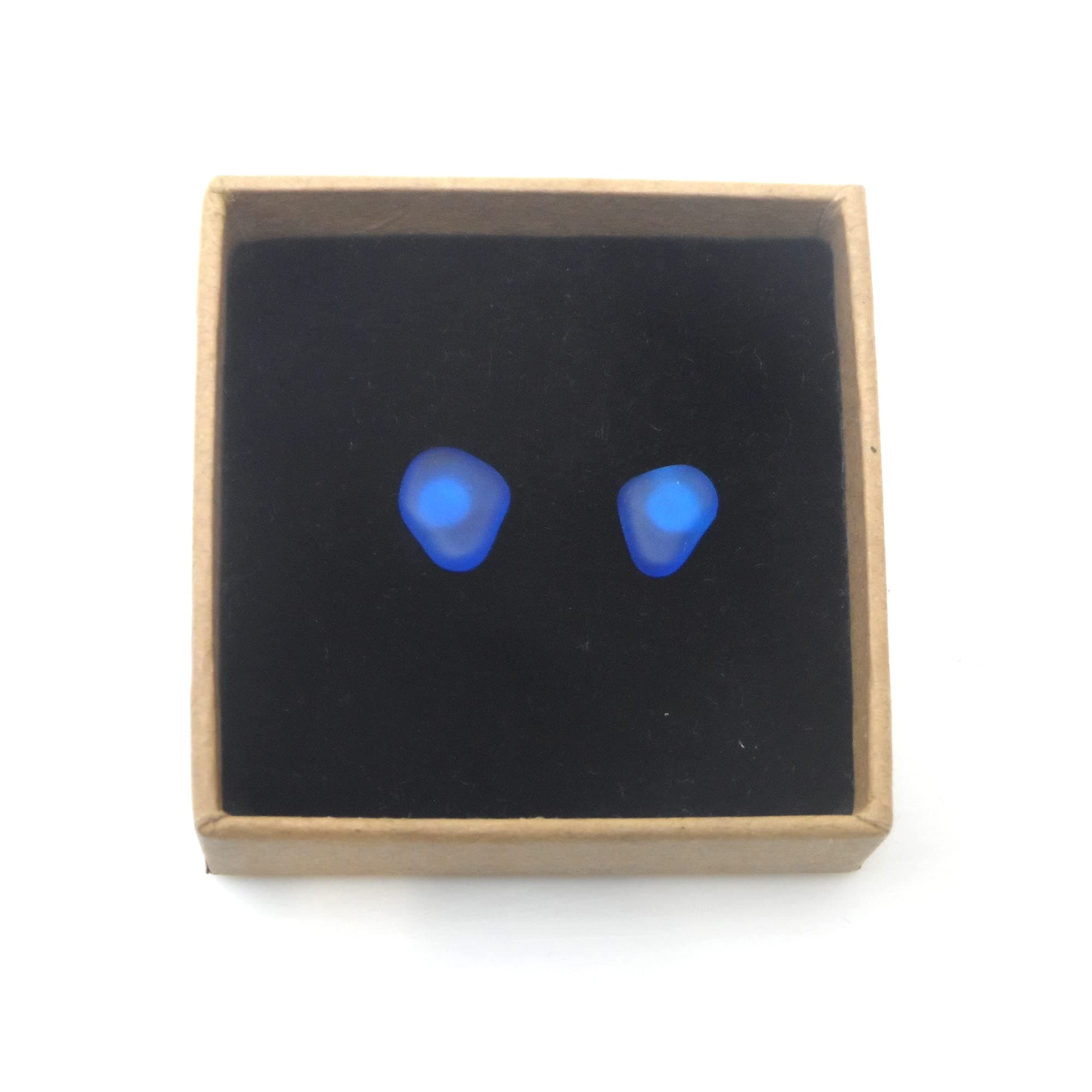 Cobalt Blue Cornish Seaglass Stud Earrings - Gift Boxed