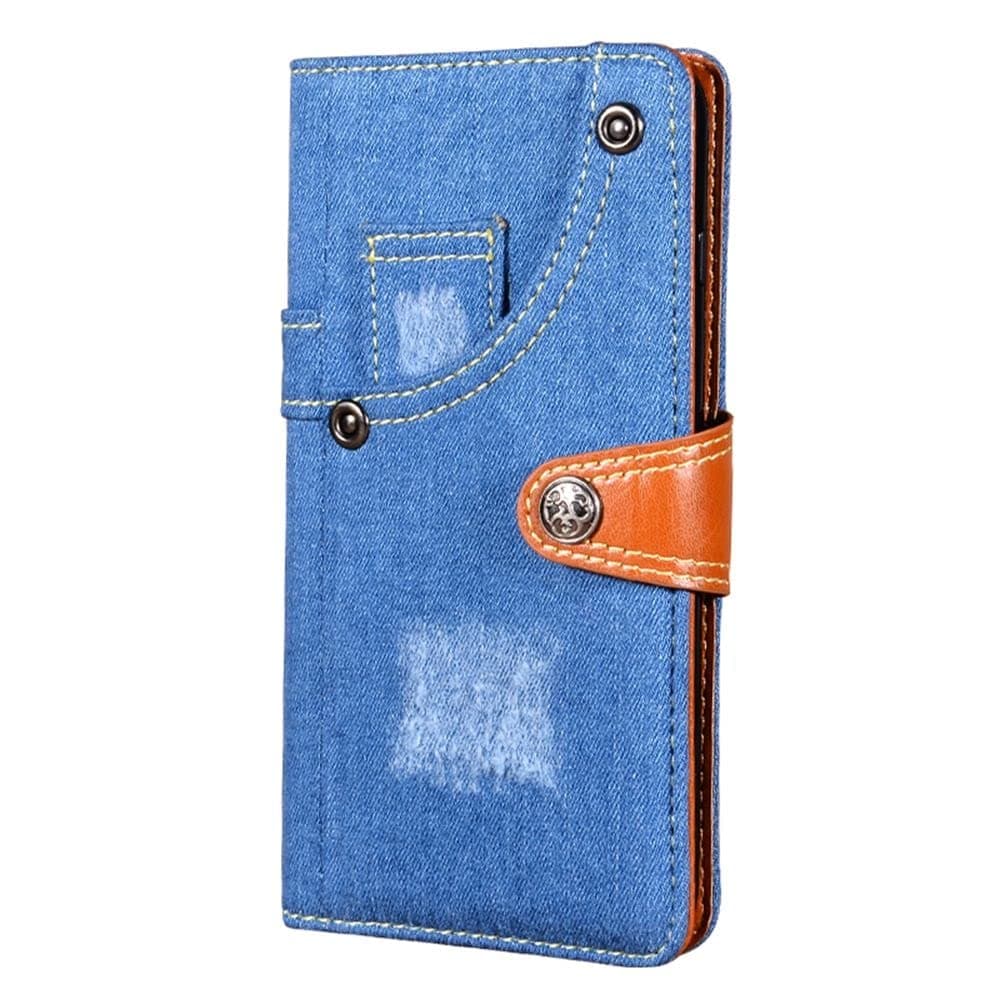 Case Compatible with Doogee Y8,Leather Flip Case with Card Slot,Stand Holder and Buttoned Magnetic Closure,Jeans fabric Case for Doogee Y8