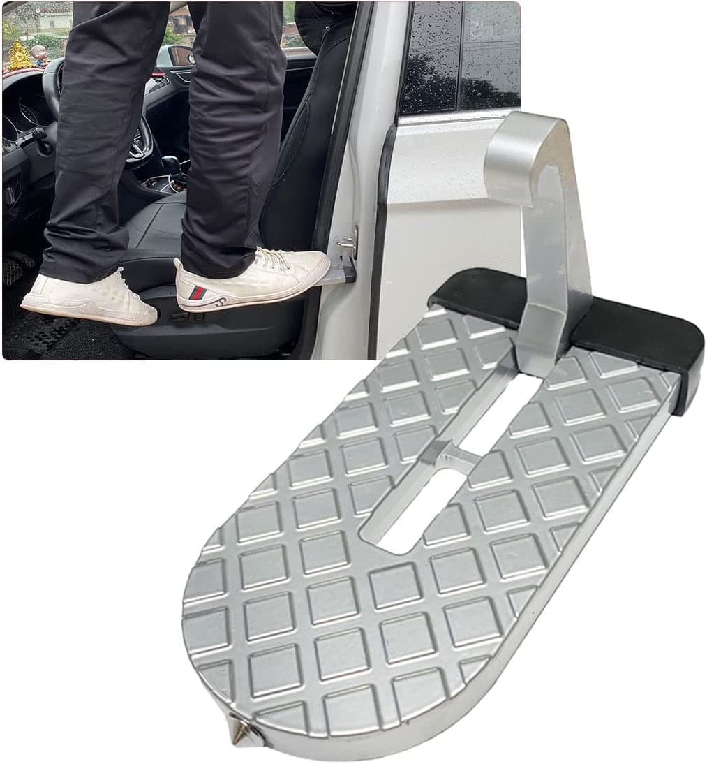 [2023]Car Door Step,Foldable Car Step Hook for Roof, Door Step for Car Roof Access, Car Door Step Up Hook with Glass Breaker Safety Hammer, Door Latch Step for Car, SUV, Jeep, Truck (Silver)
